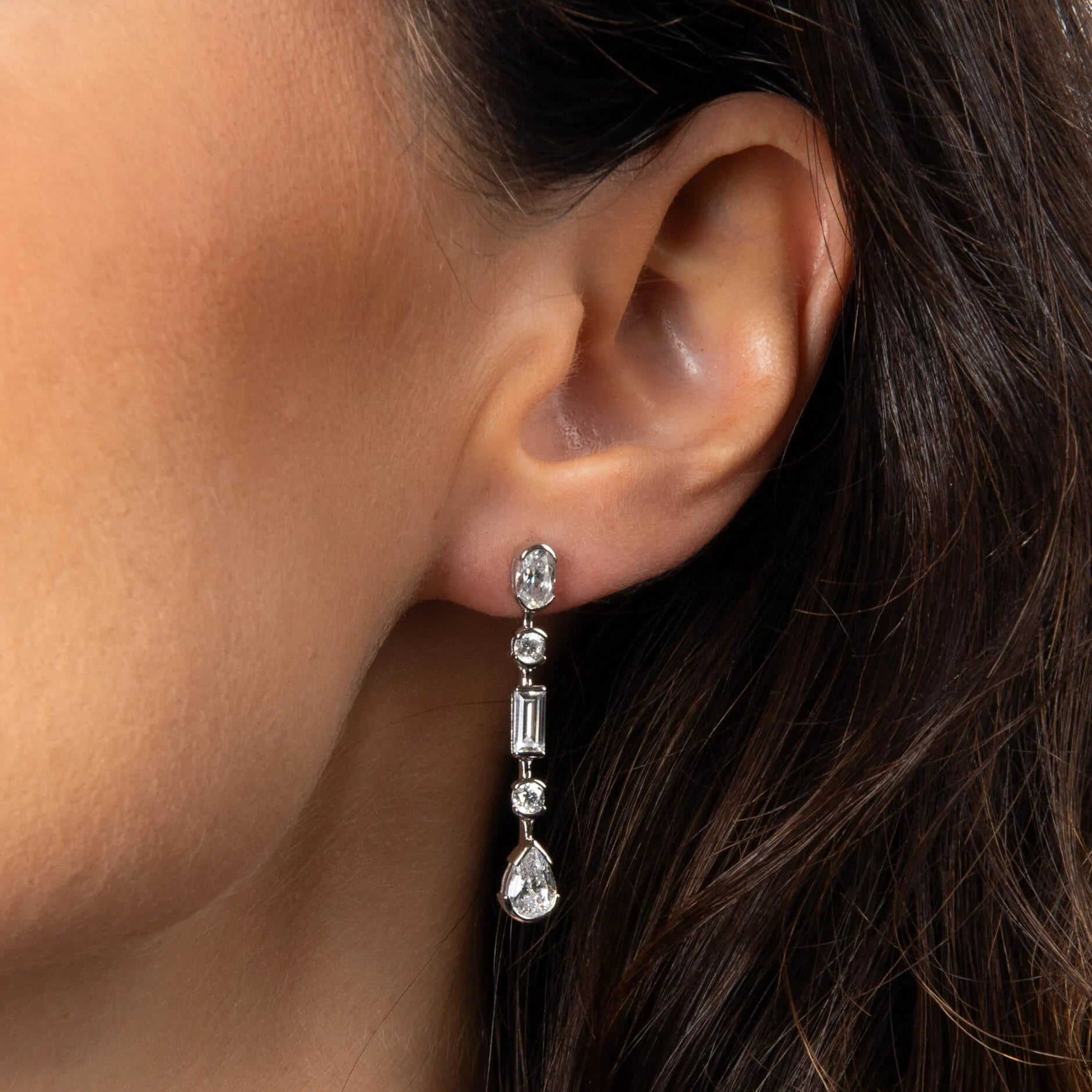 Diamonfire Multi Shape Cubic Zirconia Long Bar Drop Earrings