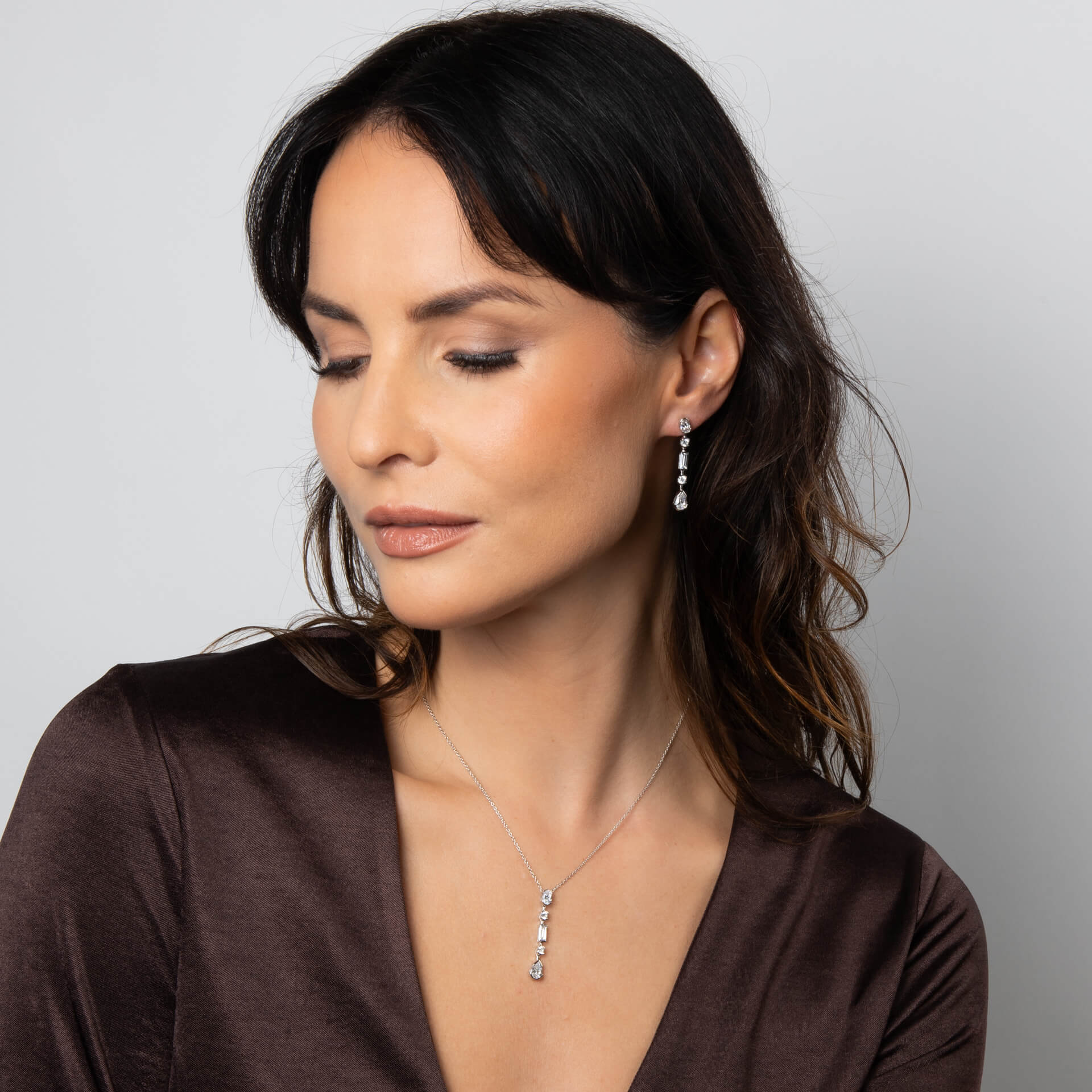 Diamonfire Multi Shape Cubic Zirconia Long Bar Necklace