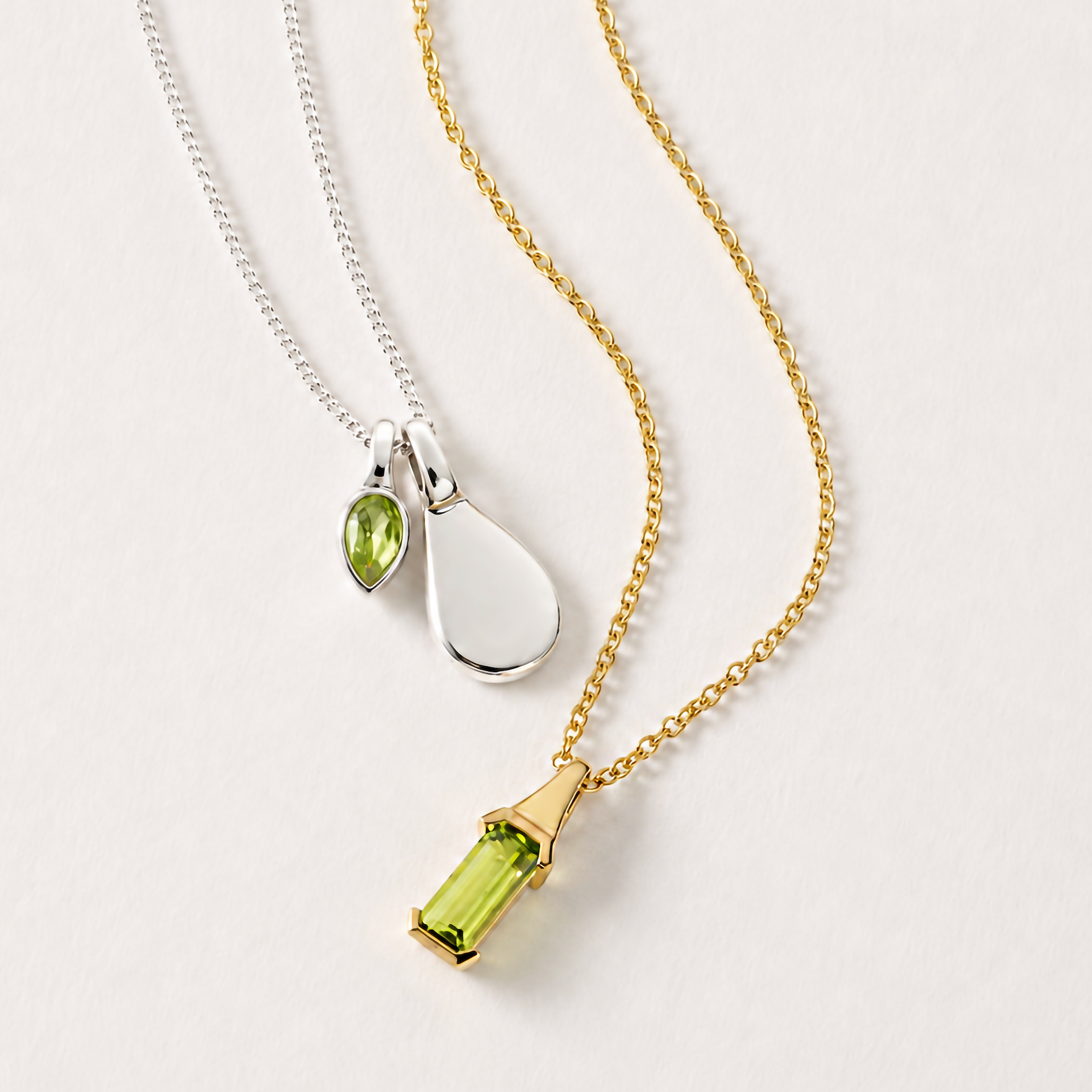 Elongated Peridot Semi-Precious Pendant in 9ct Gold with 16"-18" Adjustable Trace Chain