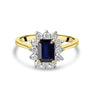 Emerald Cut Sapphire and Round Diamond Pre-Owned Cluster Ring 