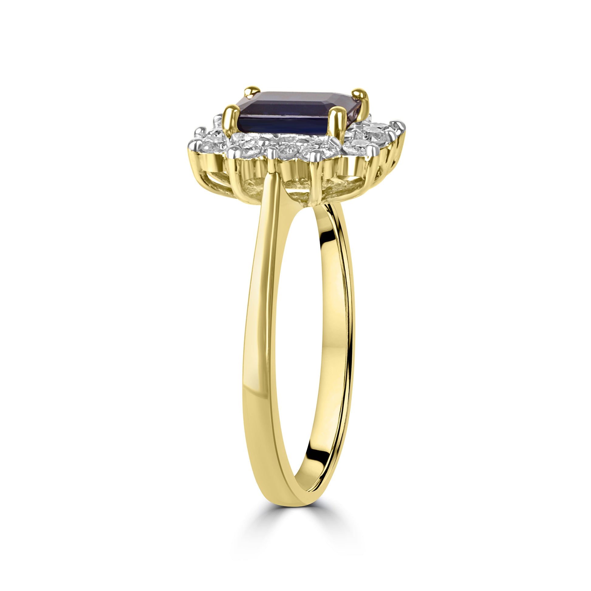 Emerald Cut Sapphire and Round Diamond Pre-Owned Cluster Ring 