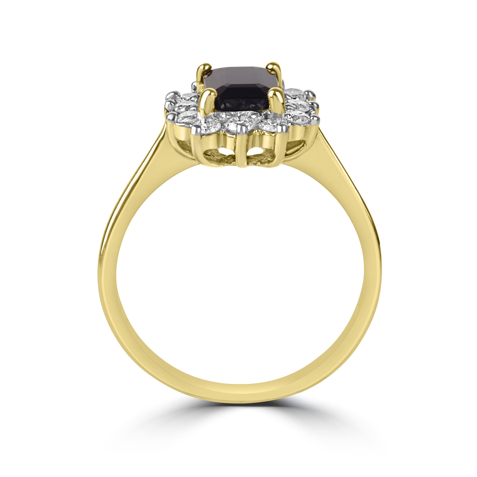 Emerald Cut Sapphire and Round Diamond Pre-Owned Cluster Ring 