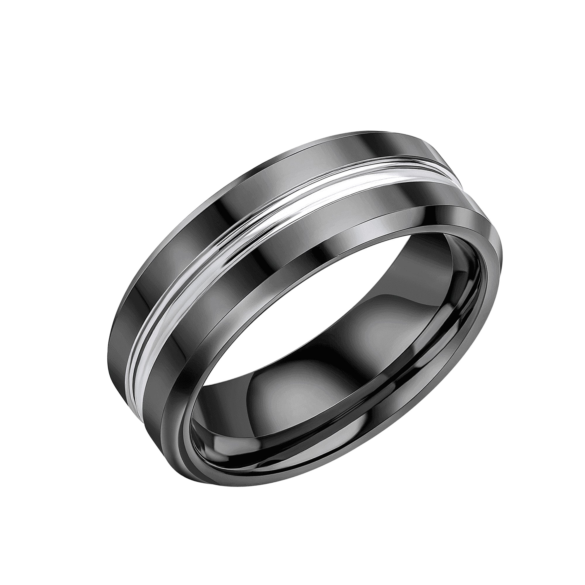 Fred Bennett 8mm Tungsten Ring with Black Plating and Outer and Inner Satin