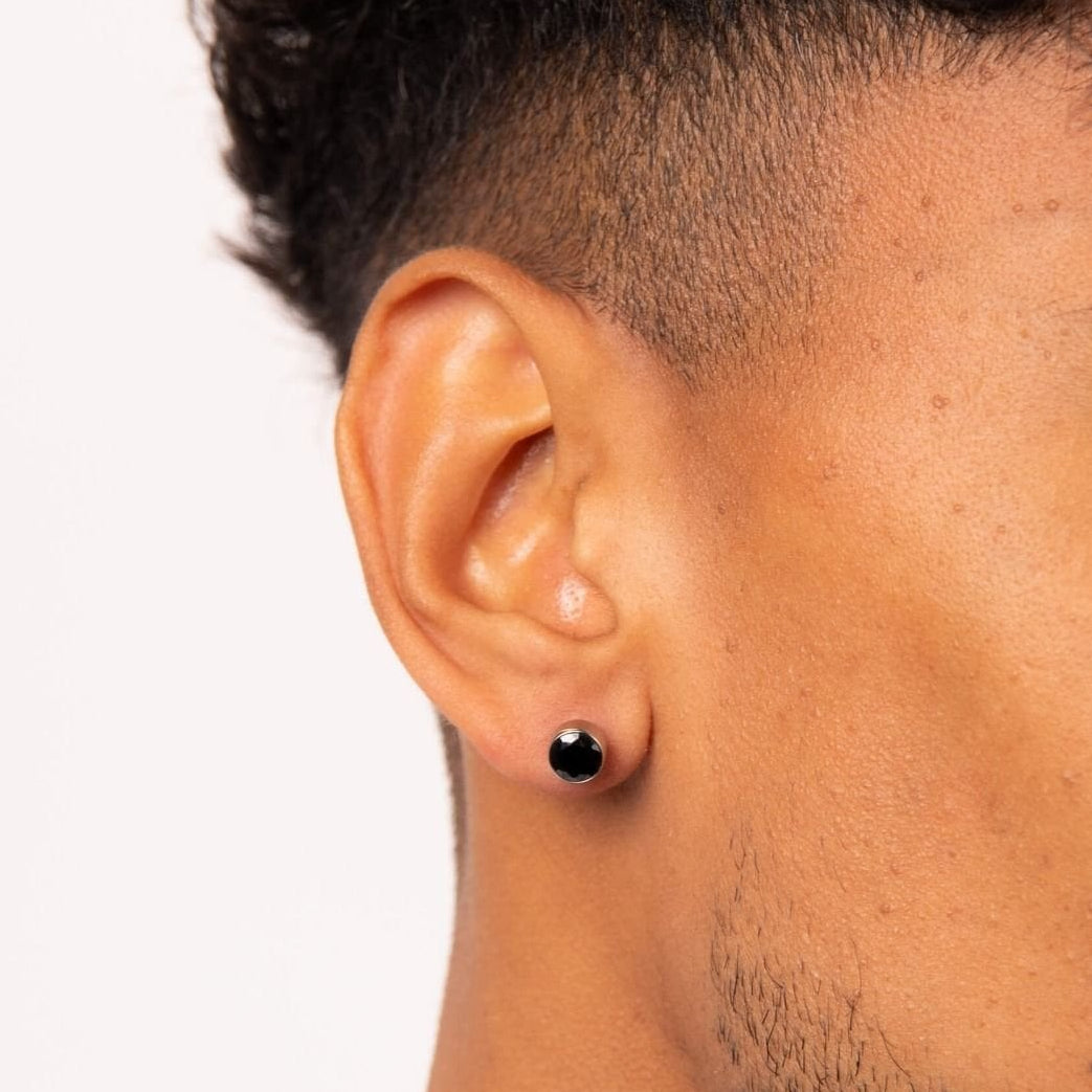 Fred Bennett Bezel Set Stud Earrings with Black CZ