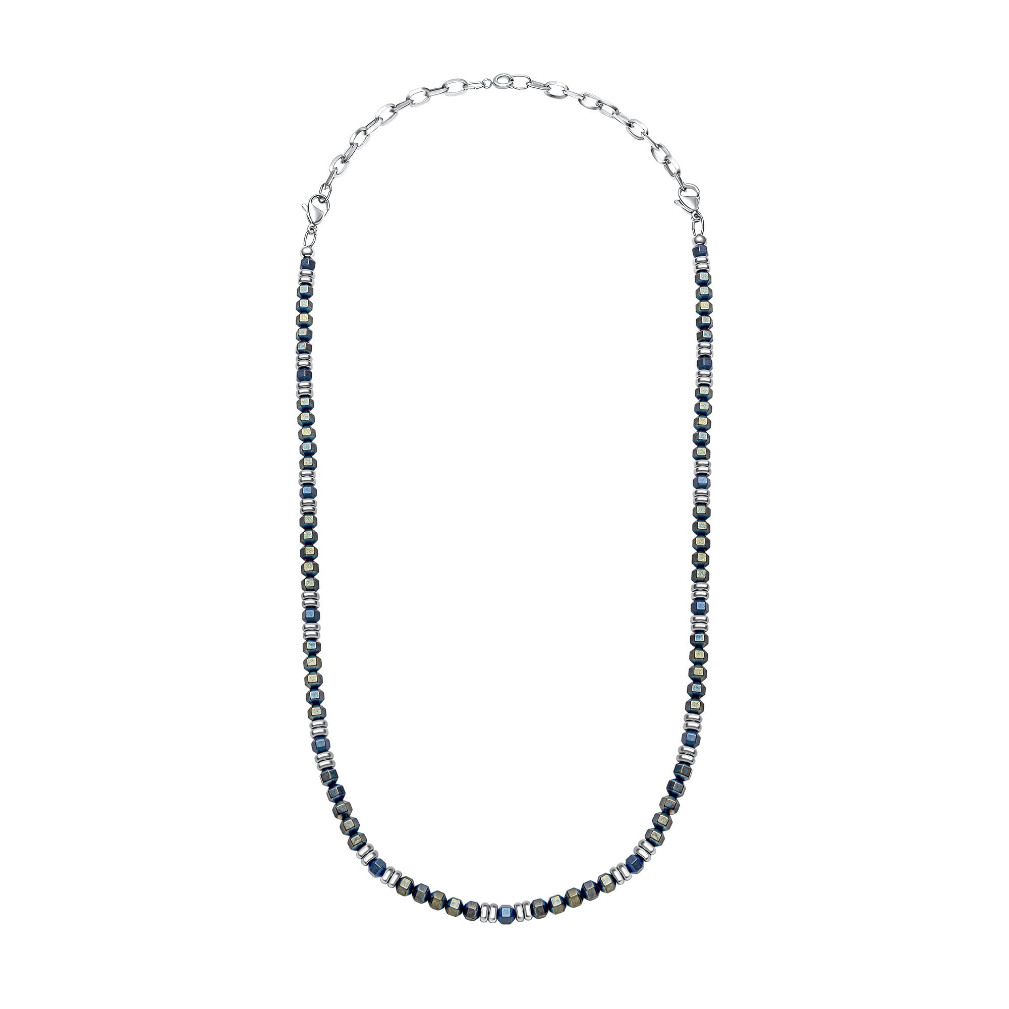 Fred Bennett Blue and Green Hematite Necklace with Adjustable Length and Stainless Steel Fittings
