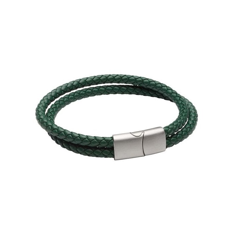 Fred Bennett Forest Green Leather Double Row Bracelet