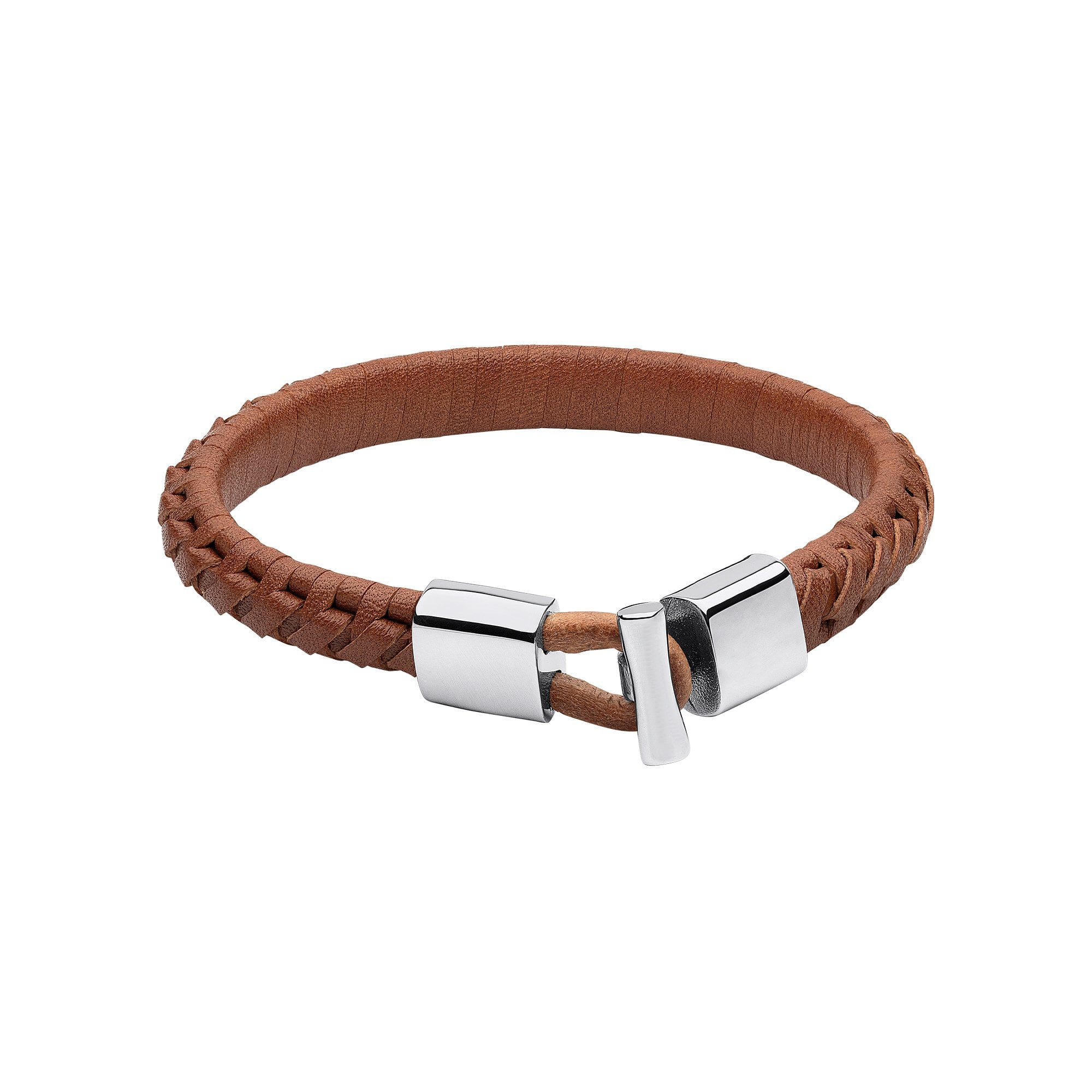Fred Bennett Tan Leather Woven Bracelet With Stainless Steel T Bar Clasp