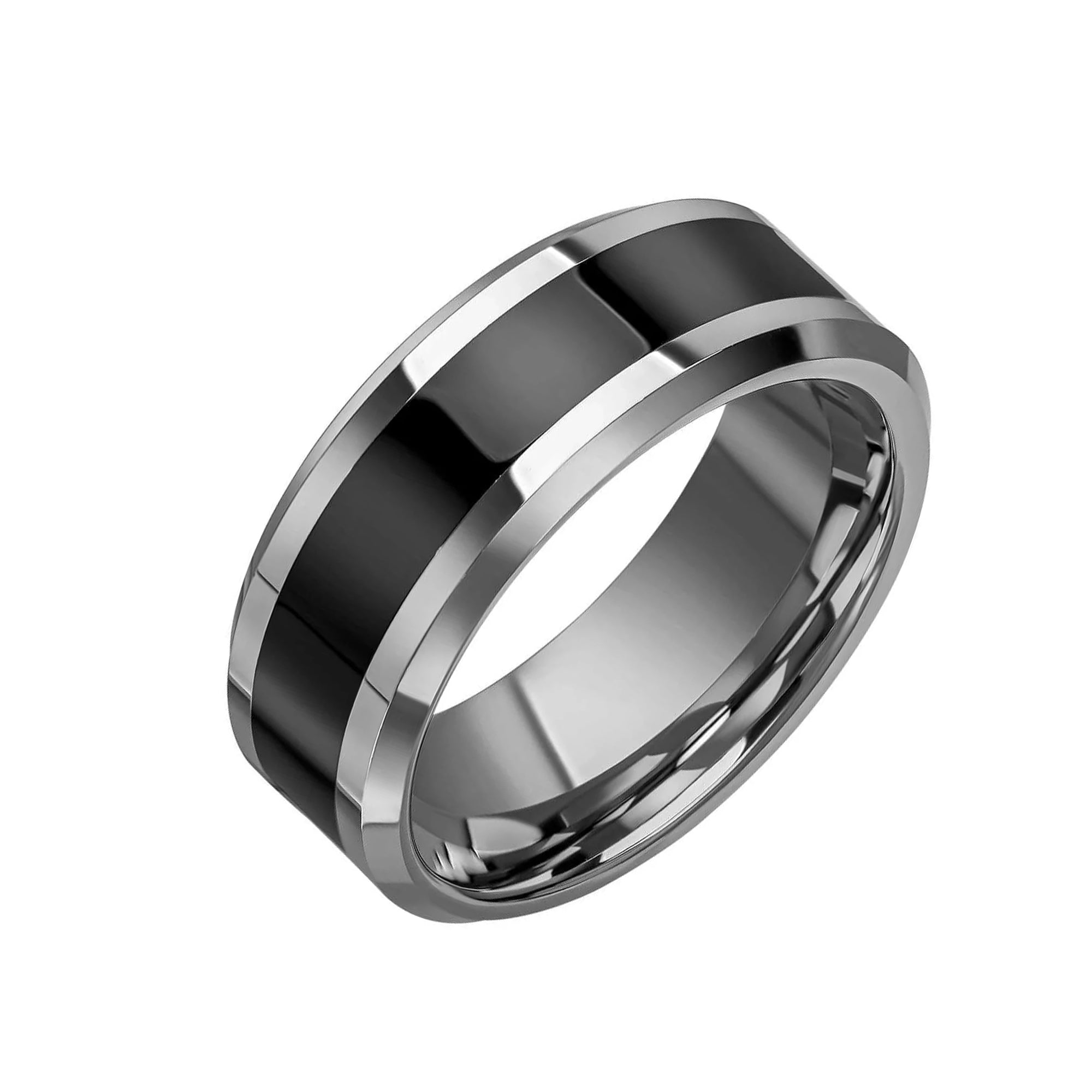 Fred Bennett Tungsten Ring with Black Enamel Stripe
