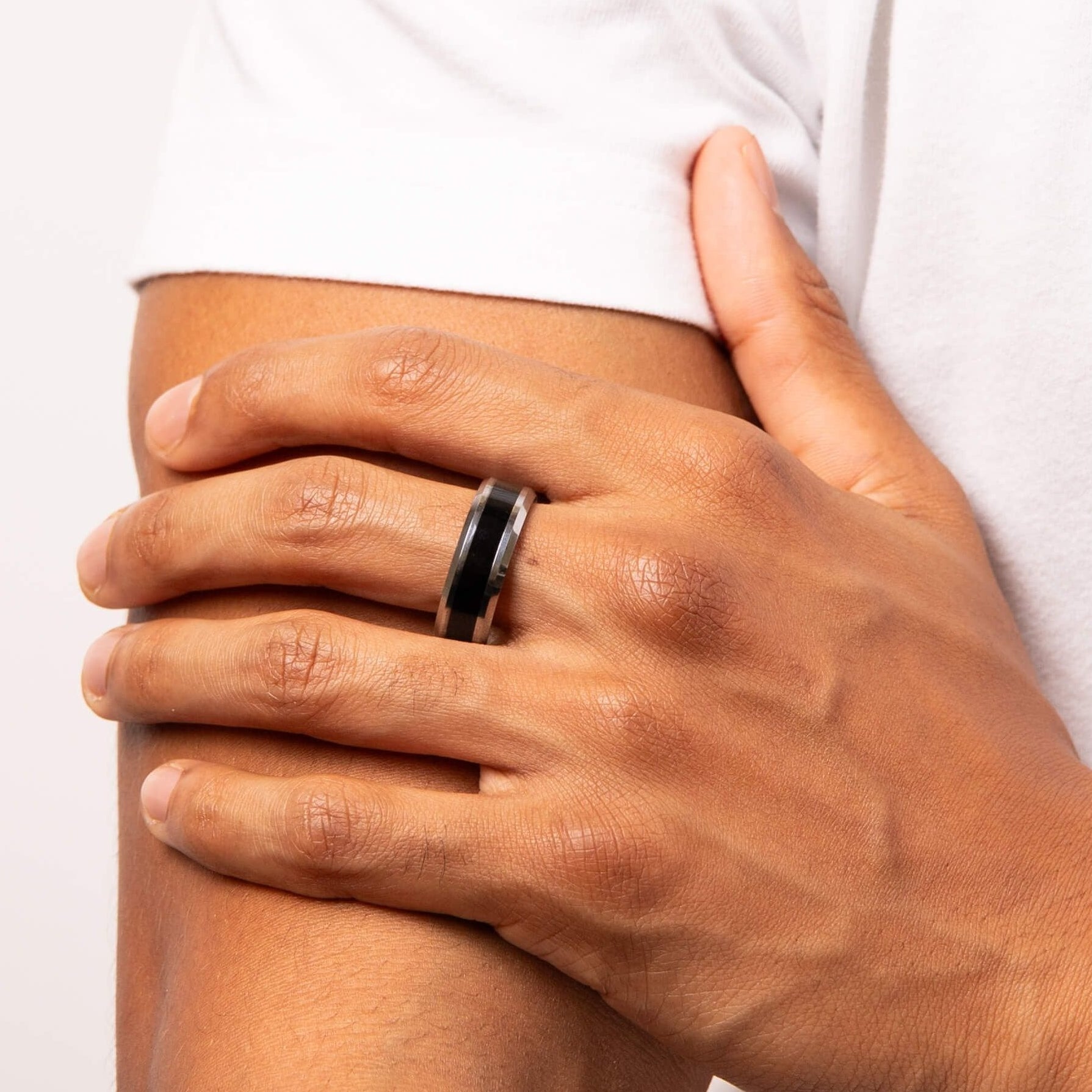 Fred Bennett Tungsten Ring with Black Enamel Stripe