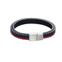 Fred Bennett Woven Blue, Red & Grey Leather Bracelet