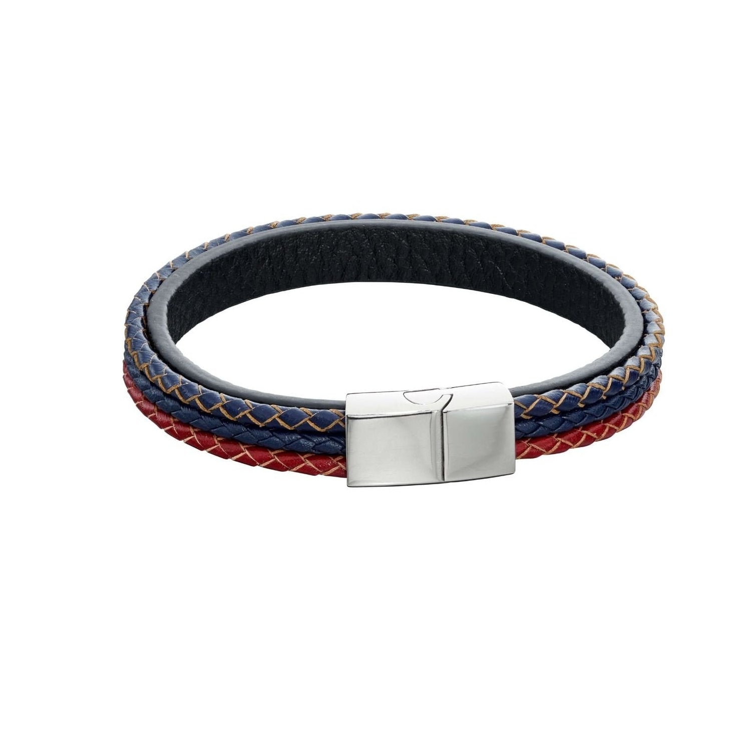 Fred Bennett Woven Blue, Red & Grey Leather Bracelet