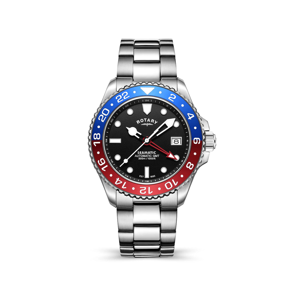 Rotary Seamatic 300 GMT Automatic Watch With Red and Blue Bezel