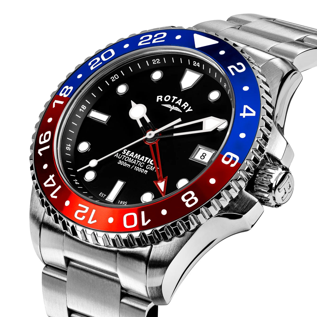Rotary Seamatic 300 GMT Automatic Watch With Red and Blue Bezel