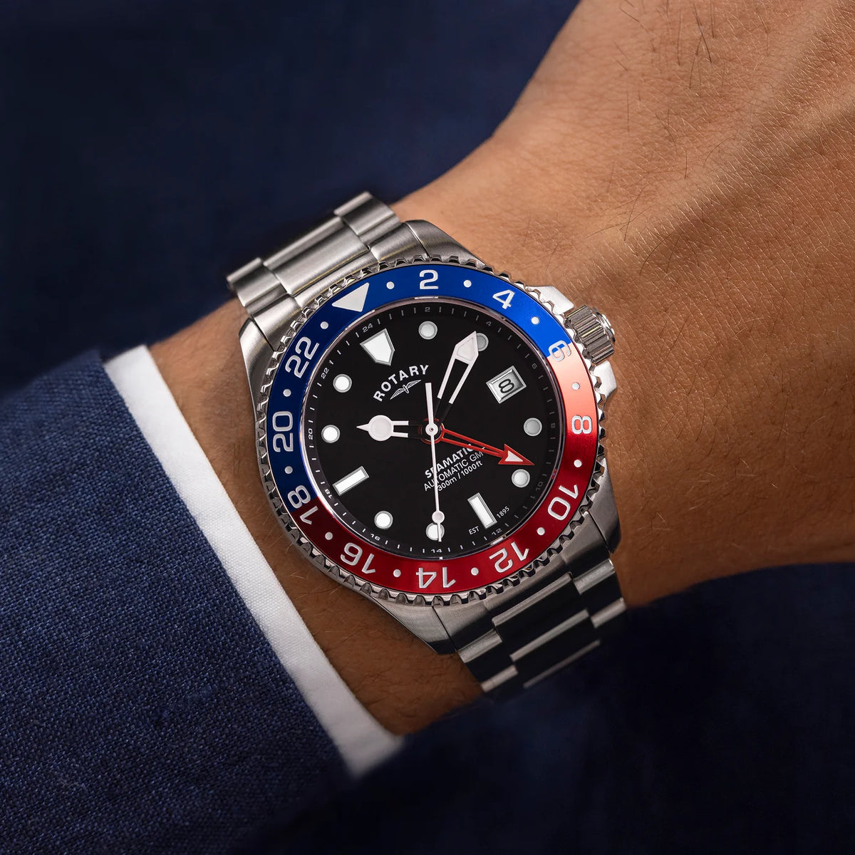 Rotary Seamatic 300 GMT Automatic Watch With Red and Blue Bezel