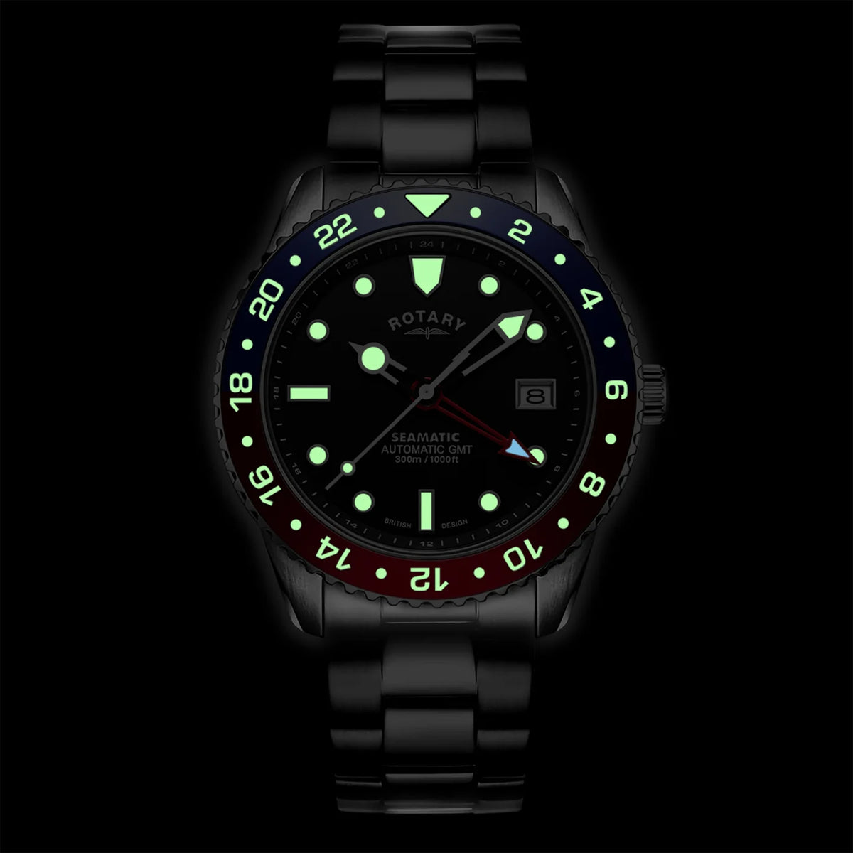 Rotary Seamatic 300 GMT Automatic Watch With Red and Blue Bezel