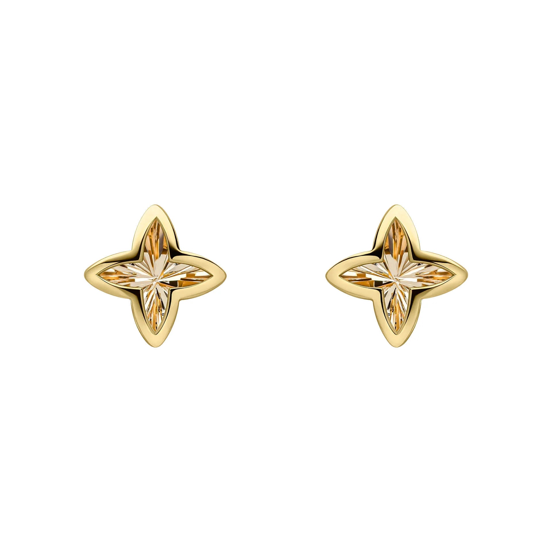 9ct Yellow Gold Textured Four Petal Flower Stud Earrings