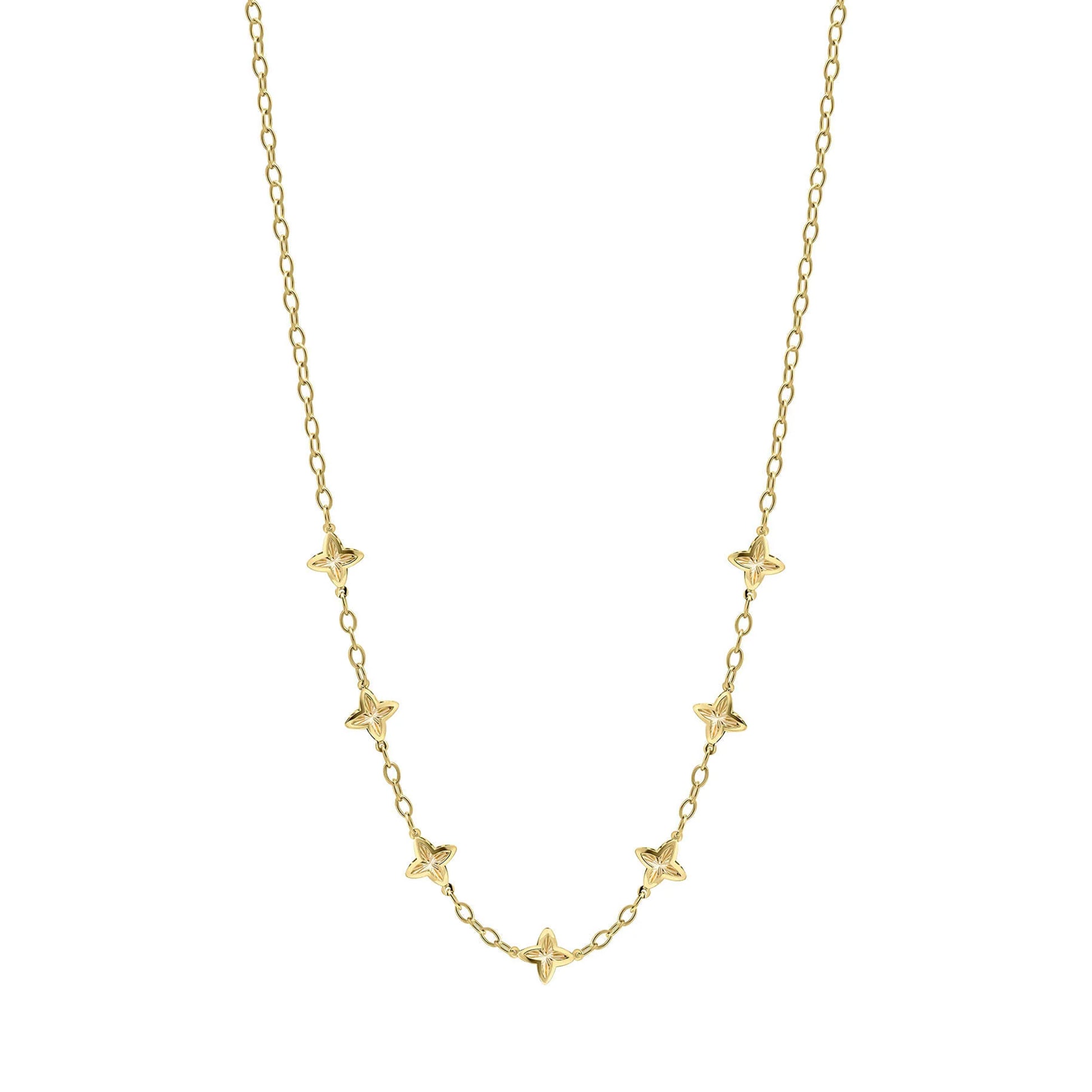 9ct Yellow Gold Four Petal Flower Station Necklace