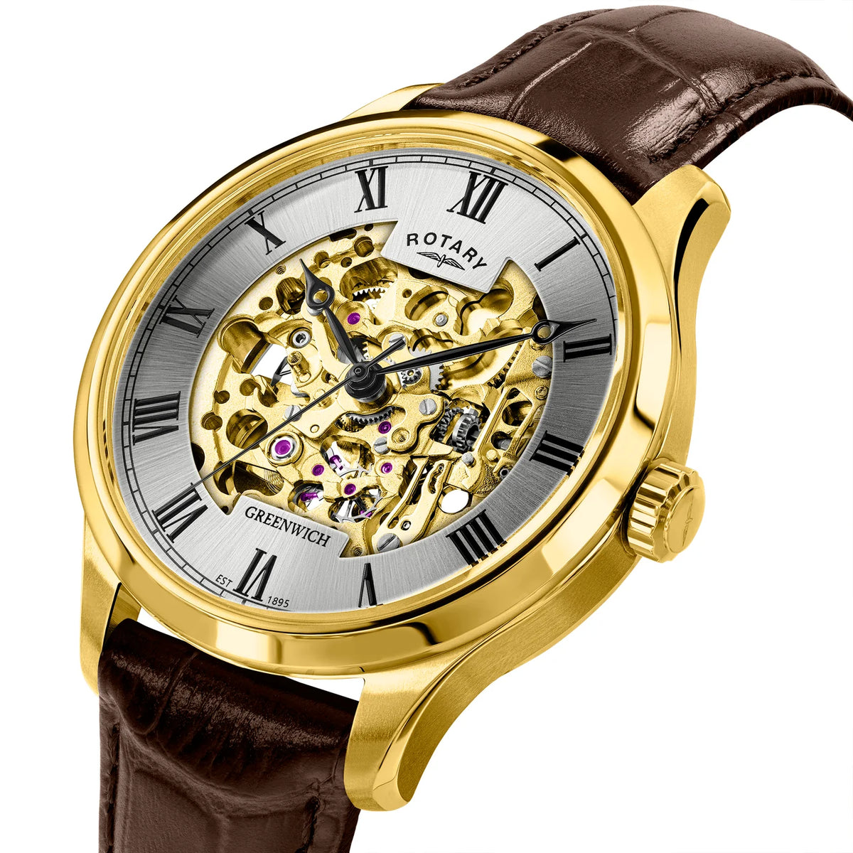 Rotary Greenwich Gold PVD Automatic Skeleton Watch