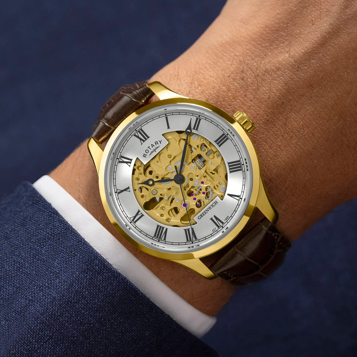 Rotary Greenwich Gold PVD Automatic Skeleton Watch