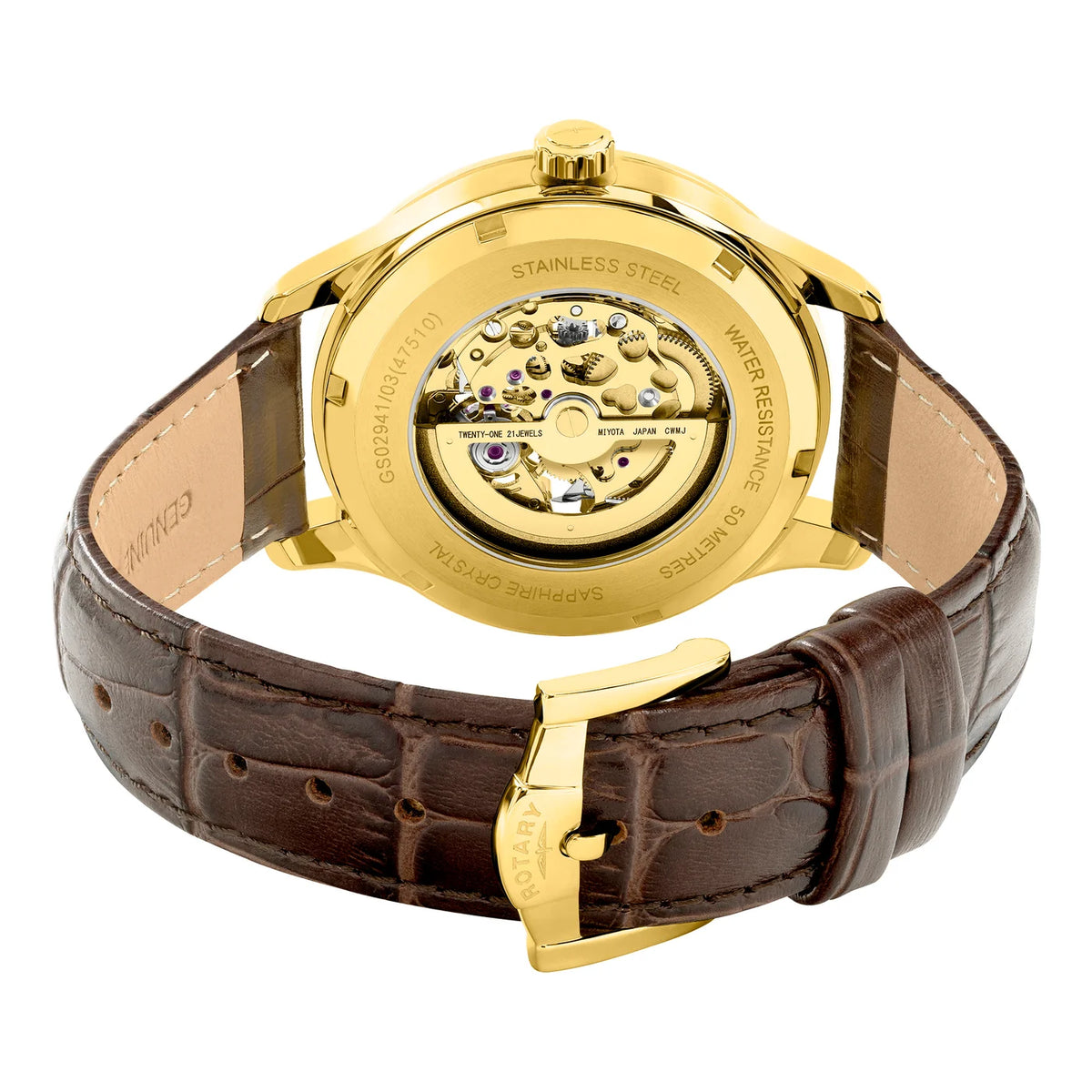 Rotary Greenwich Gold PVD Automatic Skeleton Watch