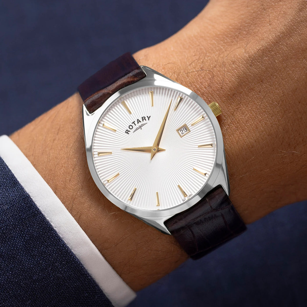 Rotary Ultra Slim Silver Textured Dial Watch