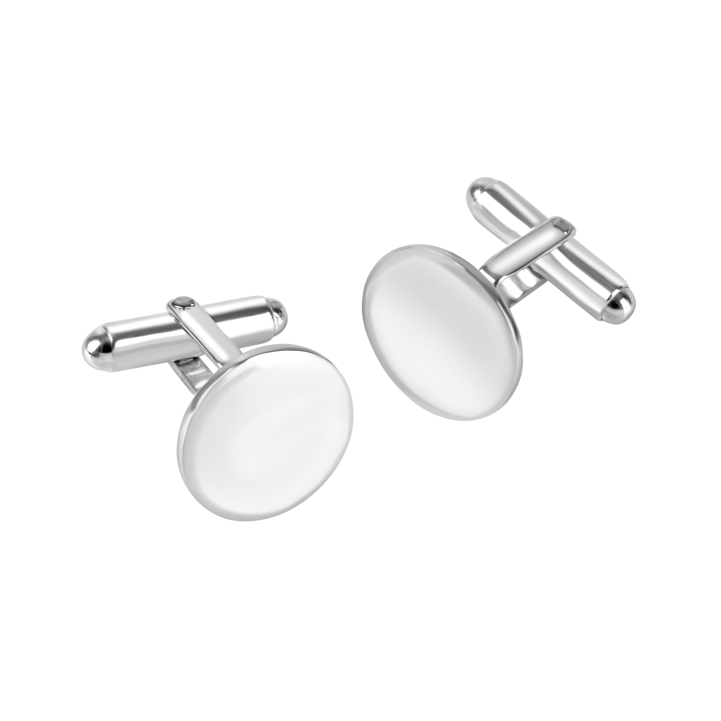 Gents Silver Flat Plain Round Cuff Links