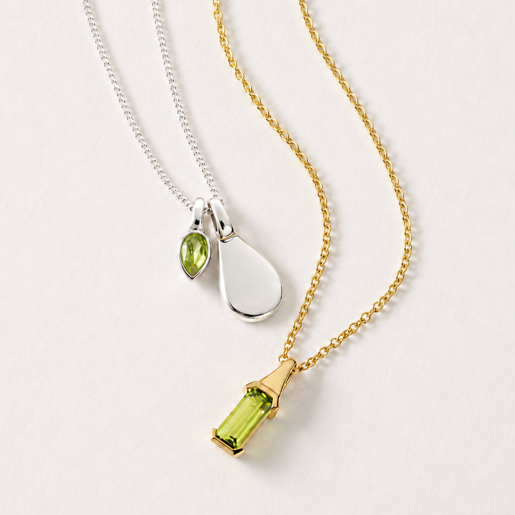 Green Peridot Droplet August Birthstone Tag Necklace