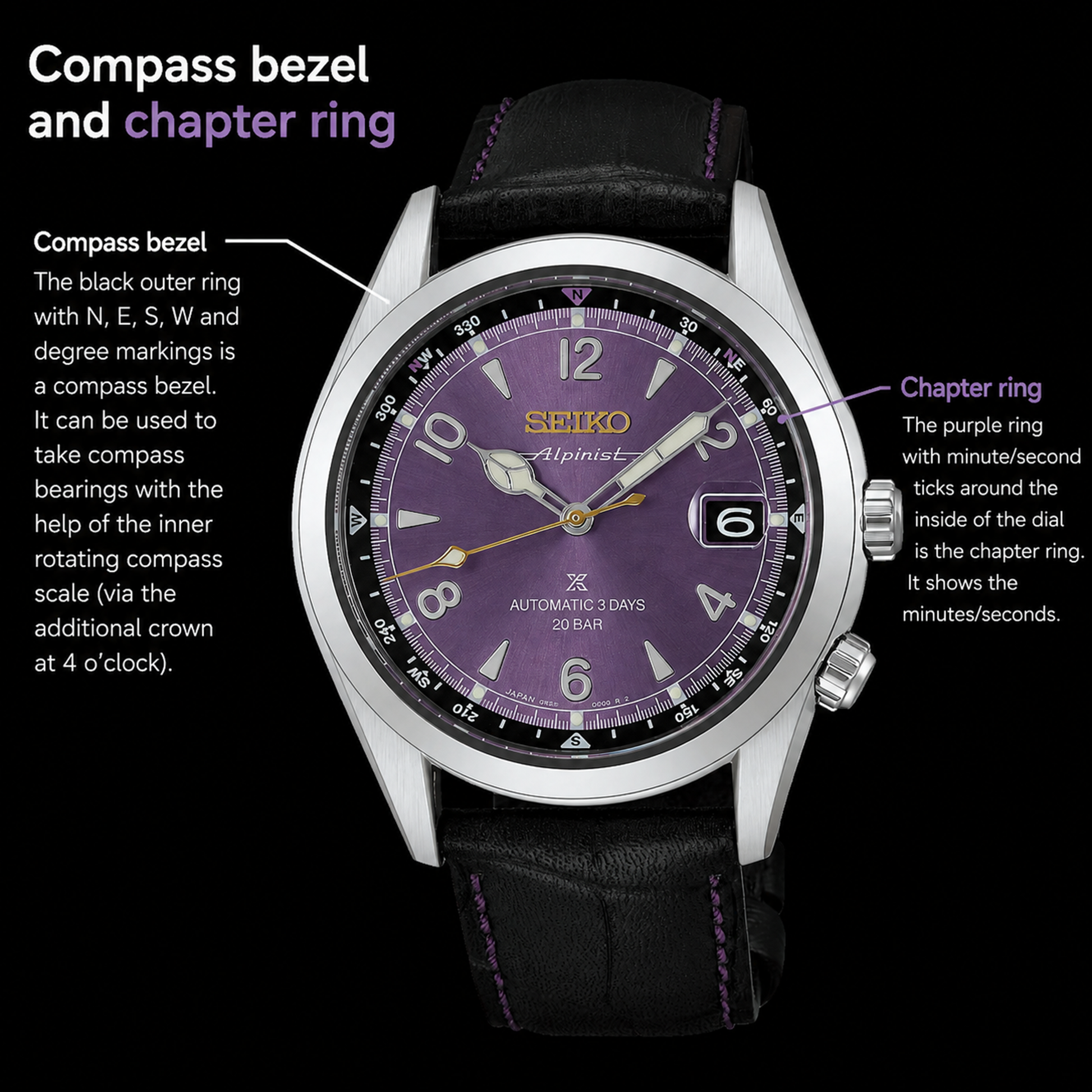Seiko 145th Anniversary Alpinist Automatic Limited Edition Watch in Edo Purple PRE-ORDER