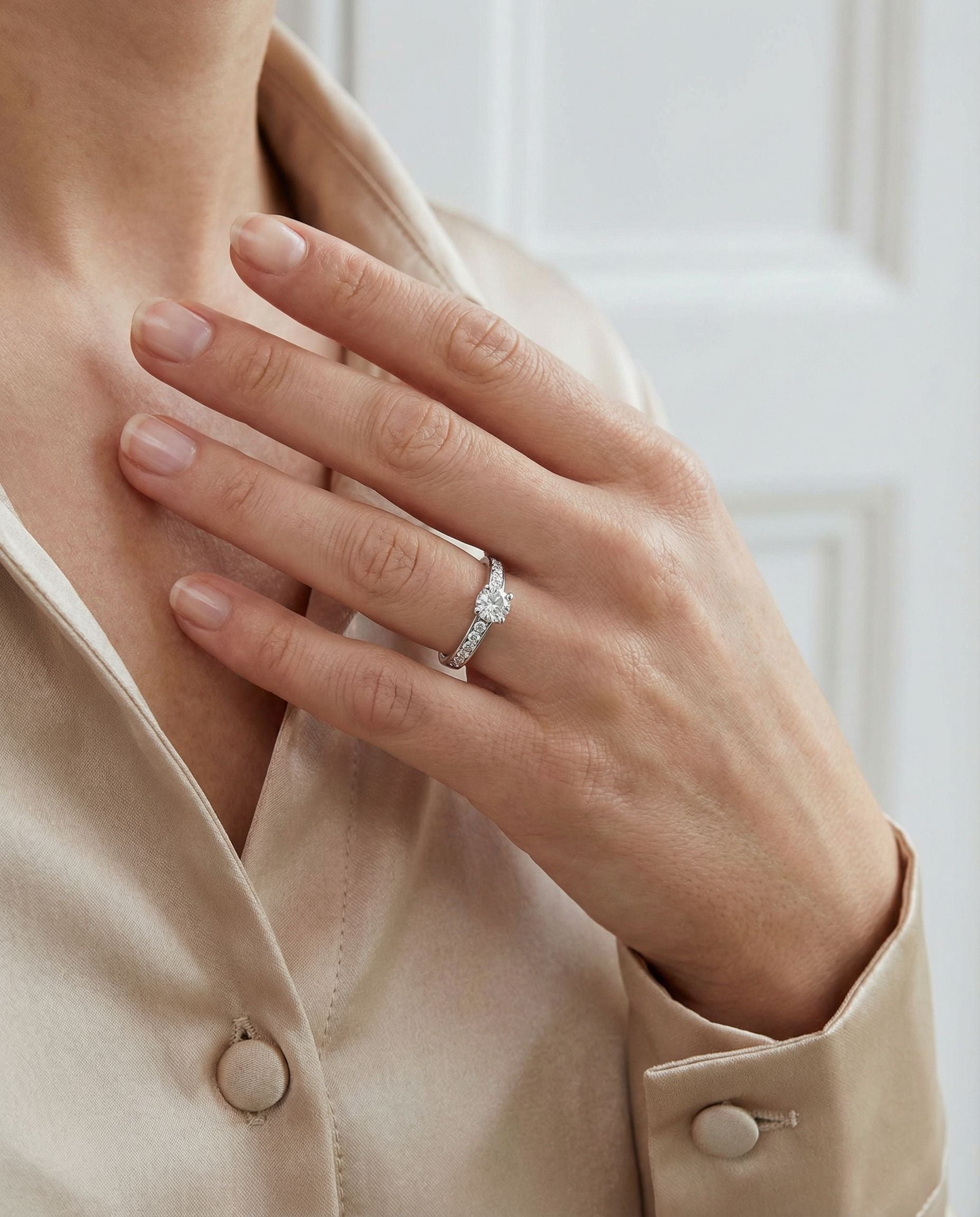 Half Carat Round Diamond with Diamond Band Engagement Ring in Platinum