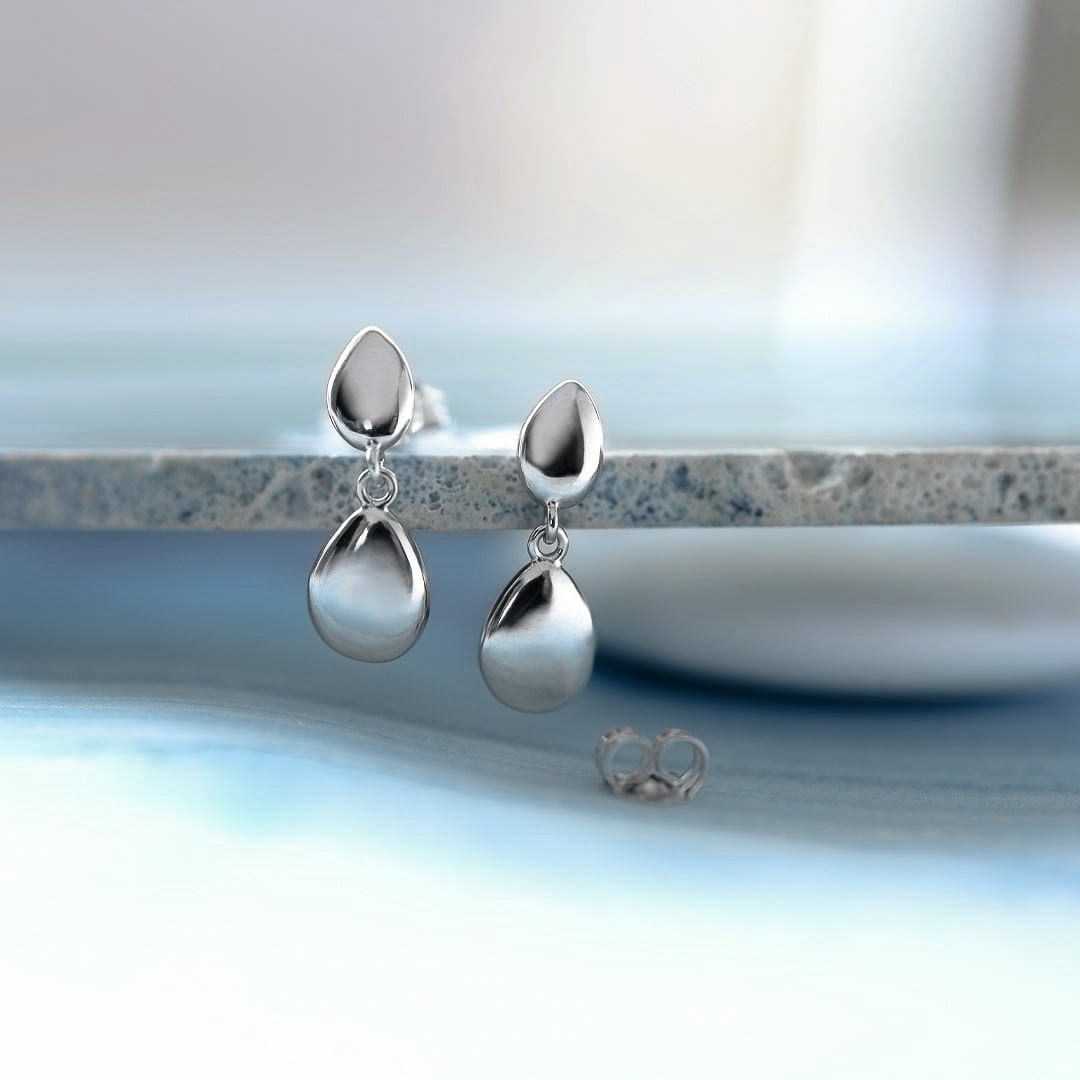 Kit Heath Sterling Silver 'Pebble' Drop Earrings