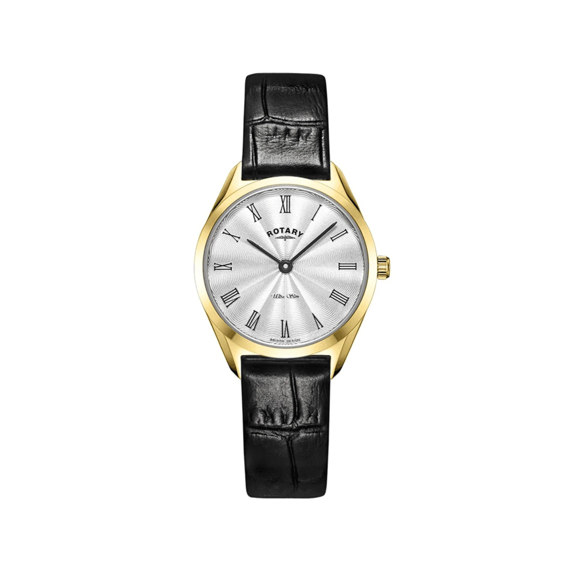 Rotary Ultra Slim Gold PVD Leather Ladies Watch