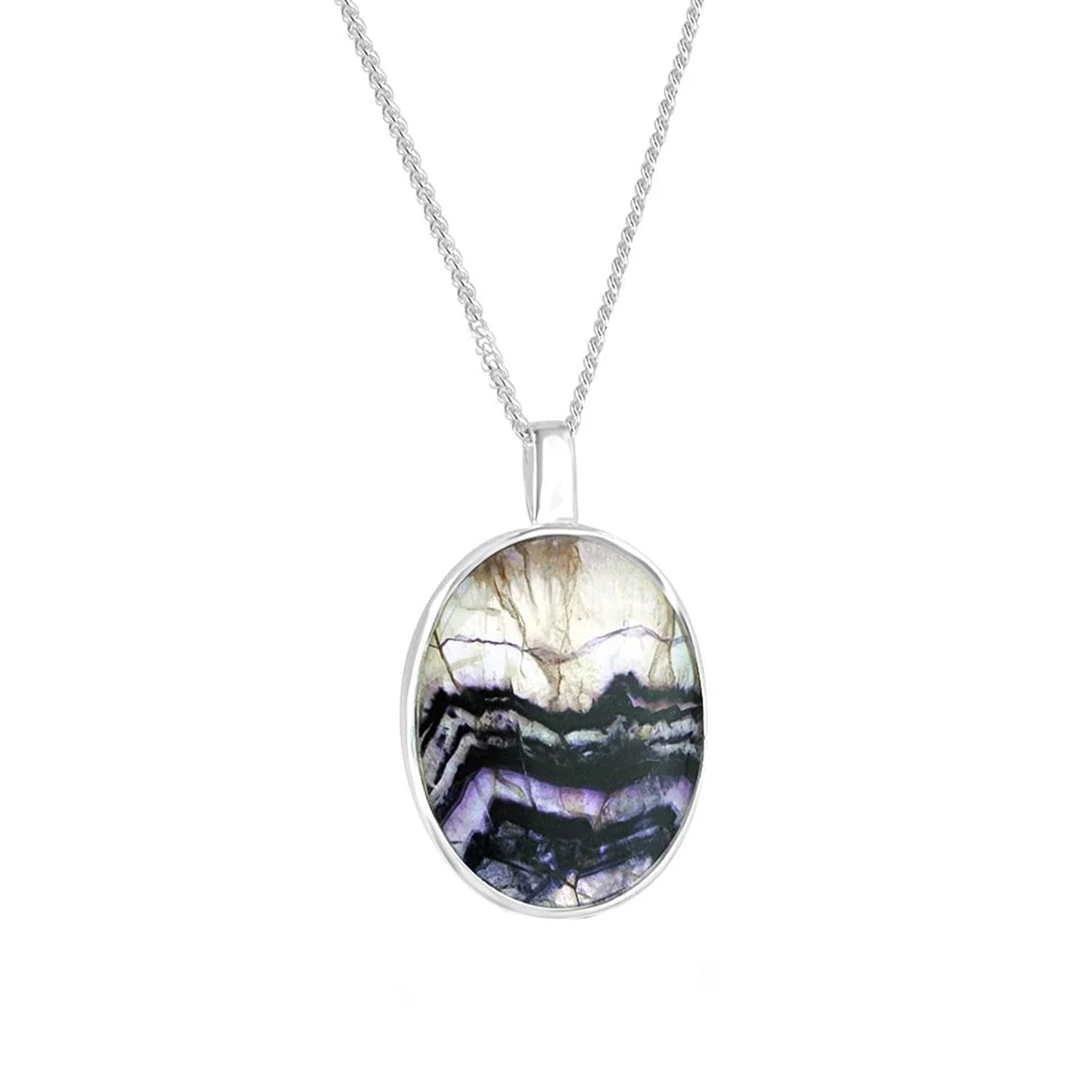 Large Silver Blue John Pendant and Chain