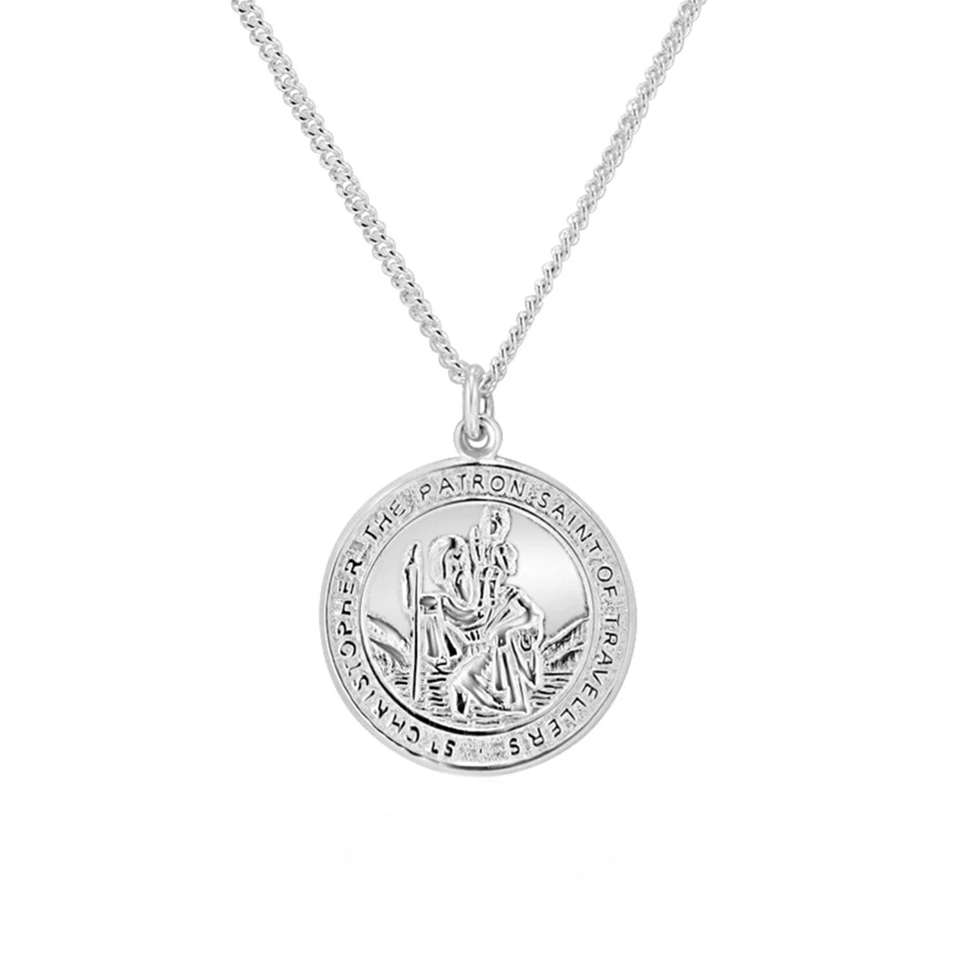 Large Silver Saint Christopher With Pendant And 20" Curb Chain
