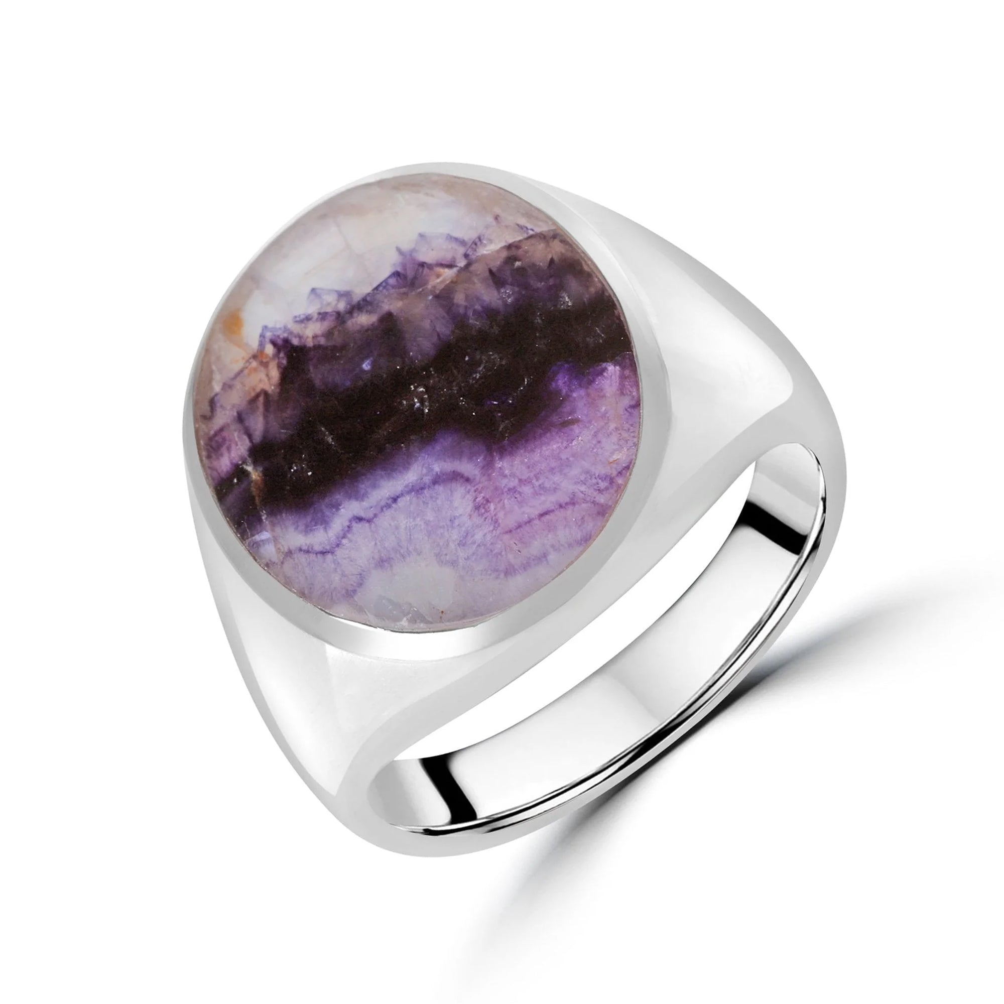 Large Silver Blue John Signet Ring