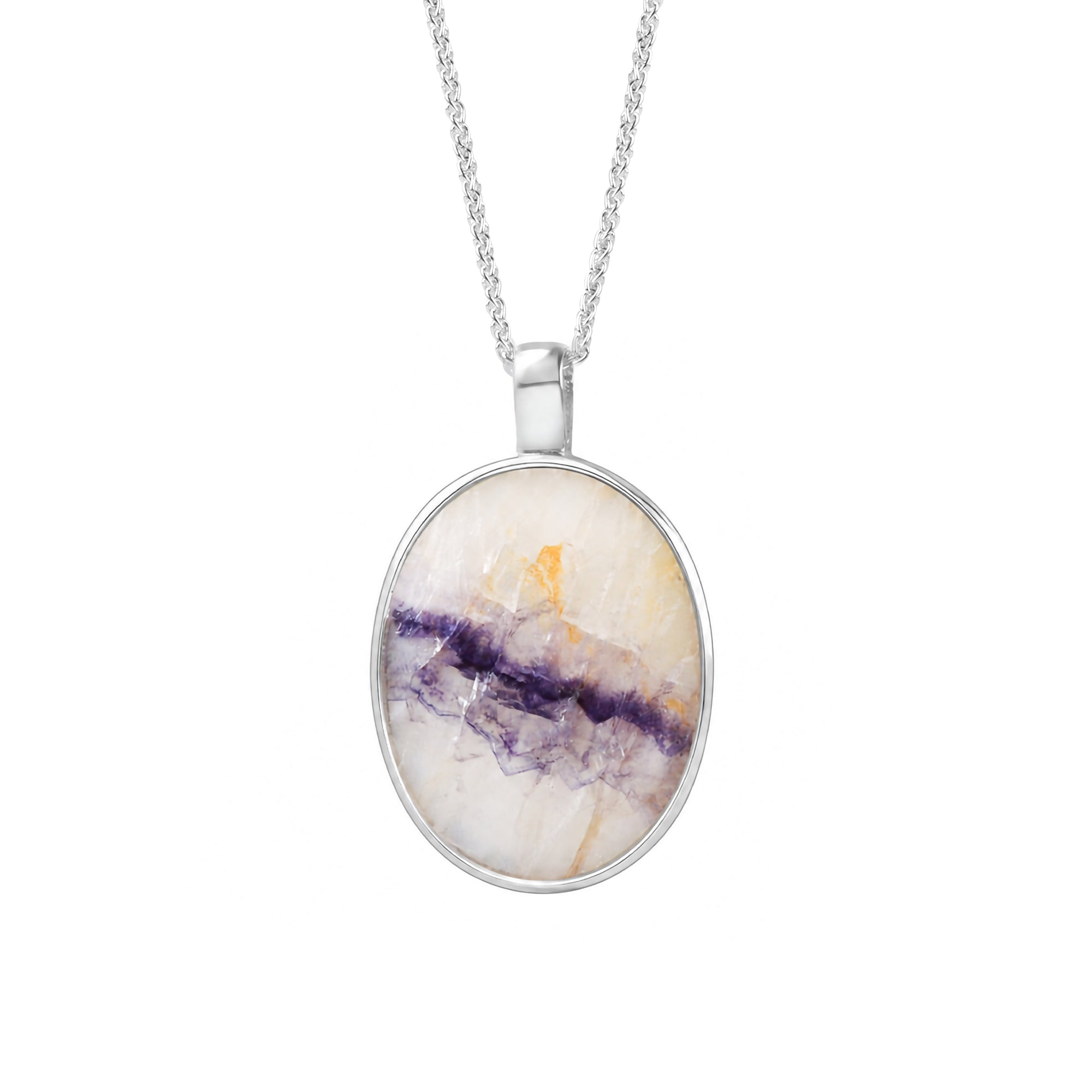 Large Oval Blue John Necklace in Sterling Silver