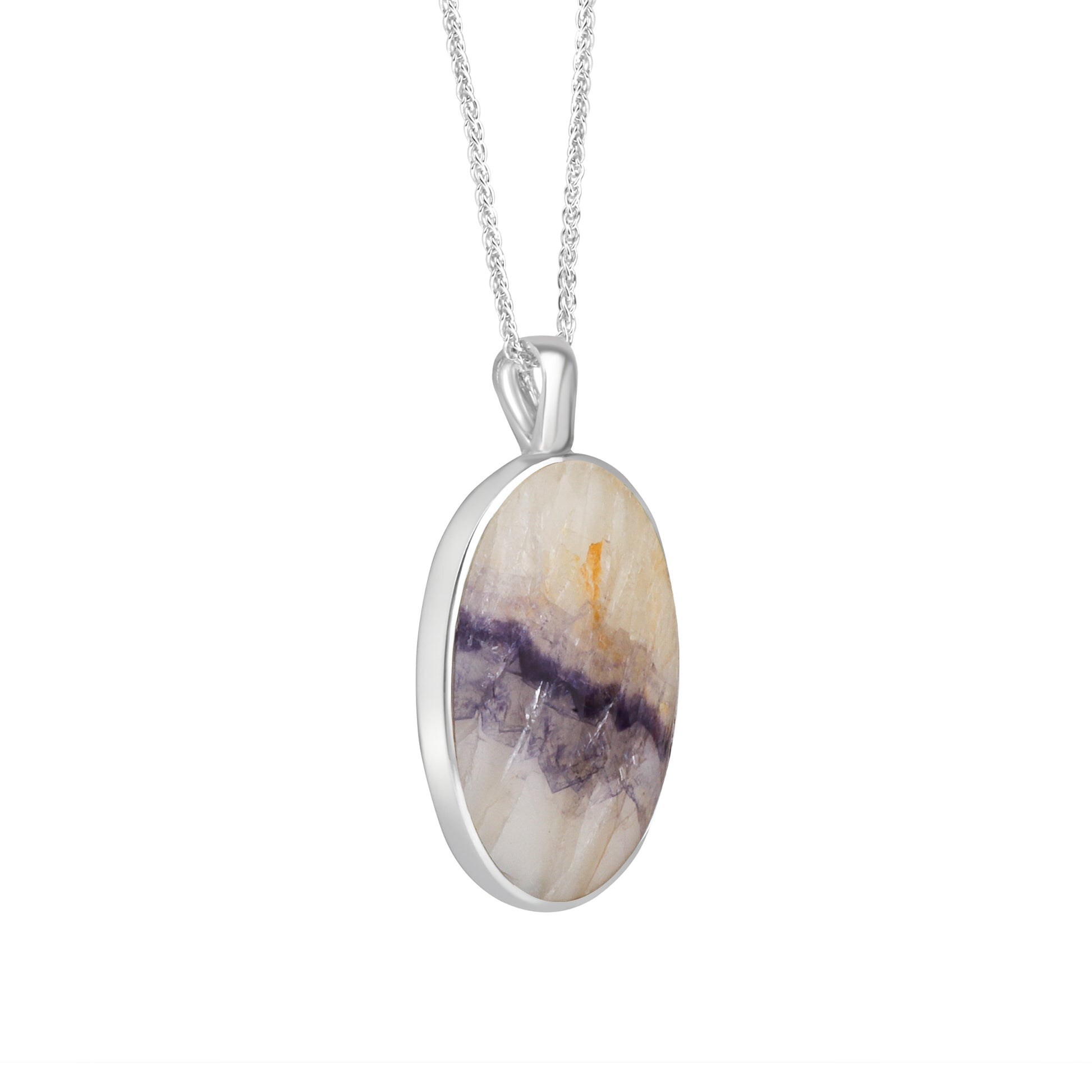 Large Oval Blue John Necklace in Sterling Silver