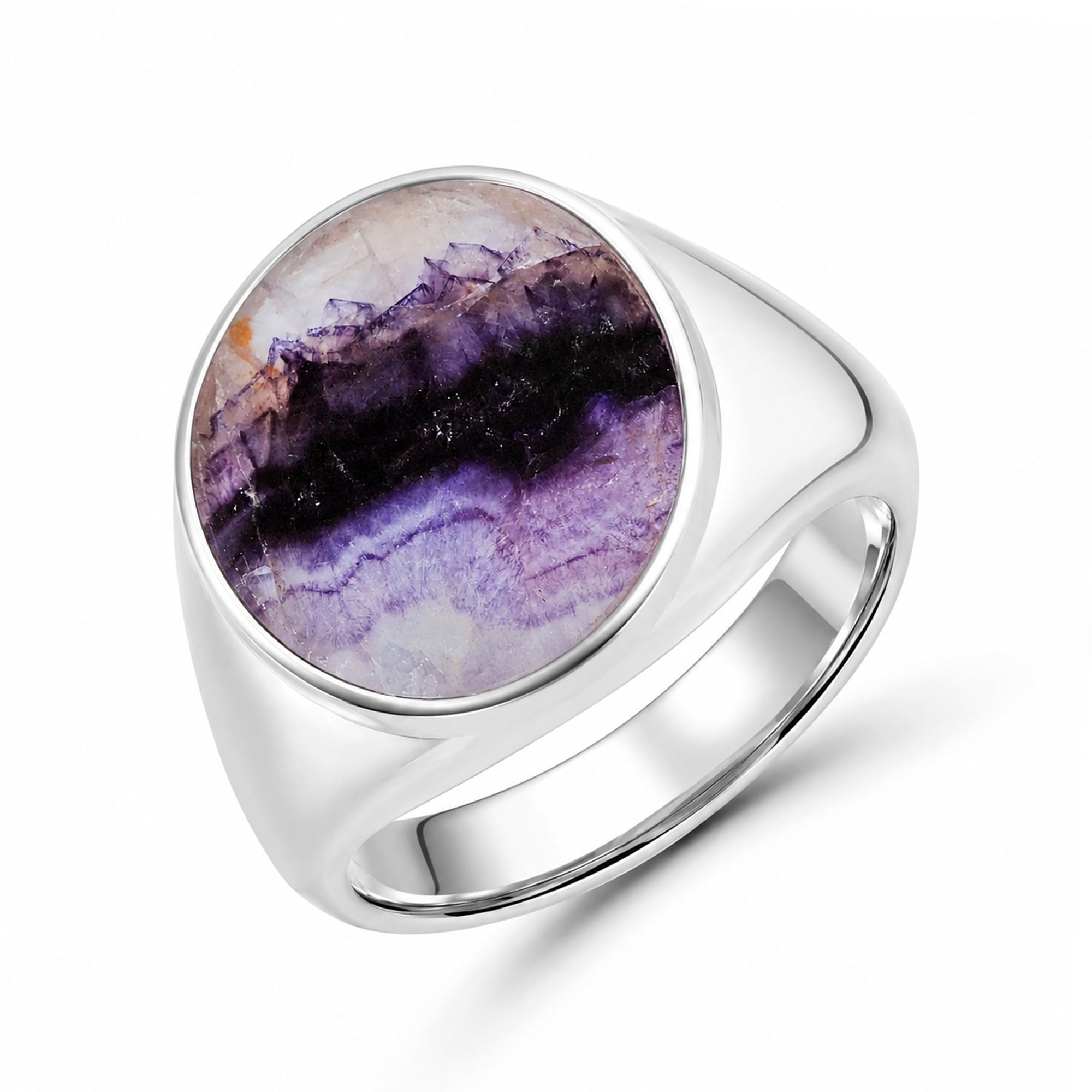 Large Silver Blue John Signet Ring