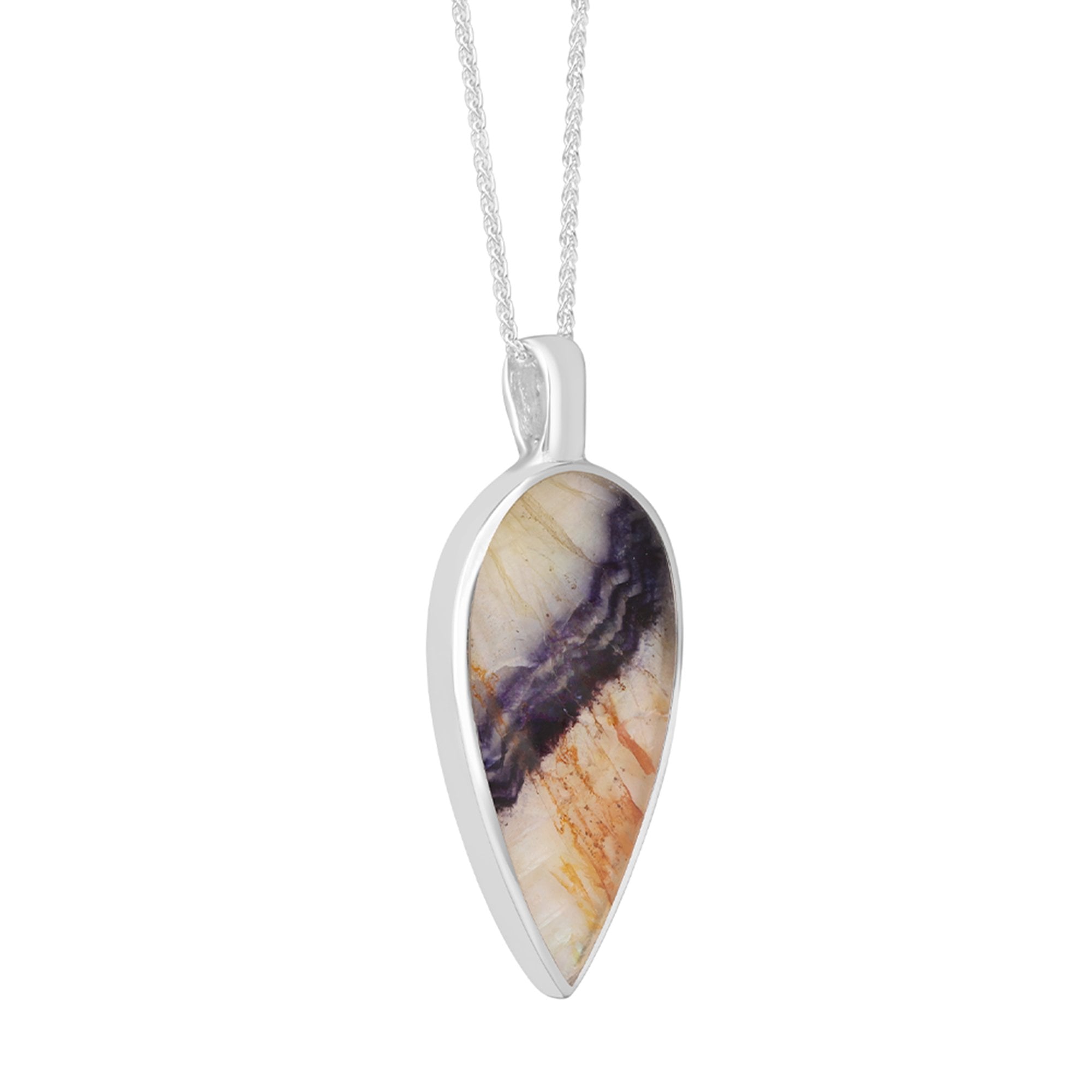 Large Silver Reverse Teardrop Blue John Necklace