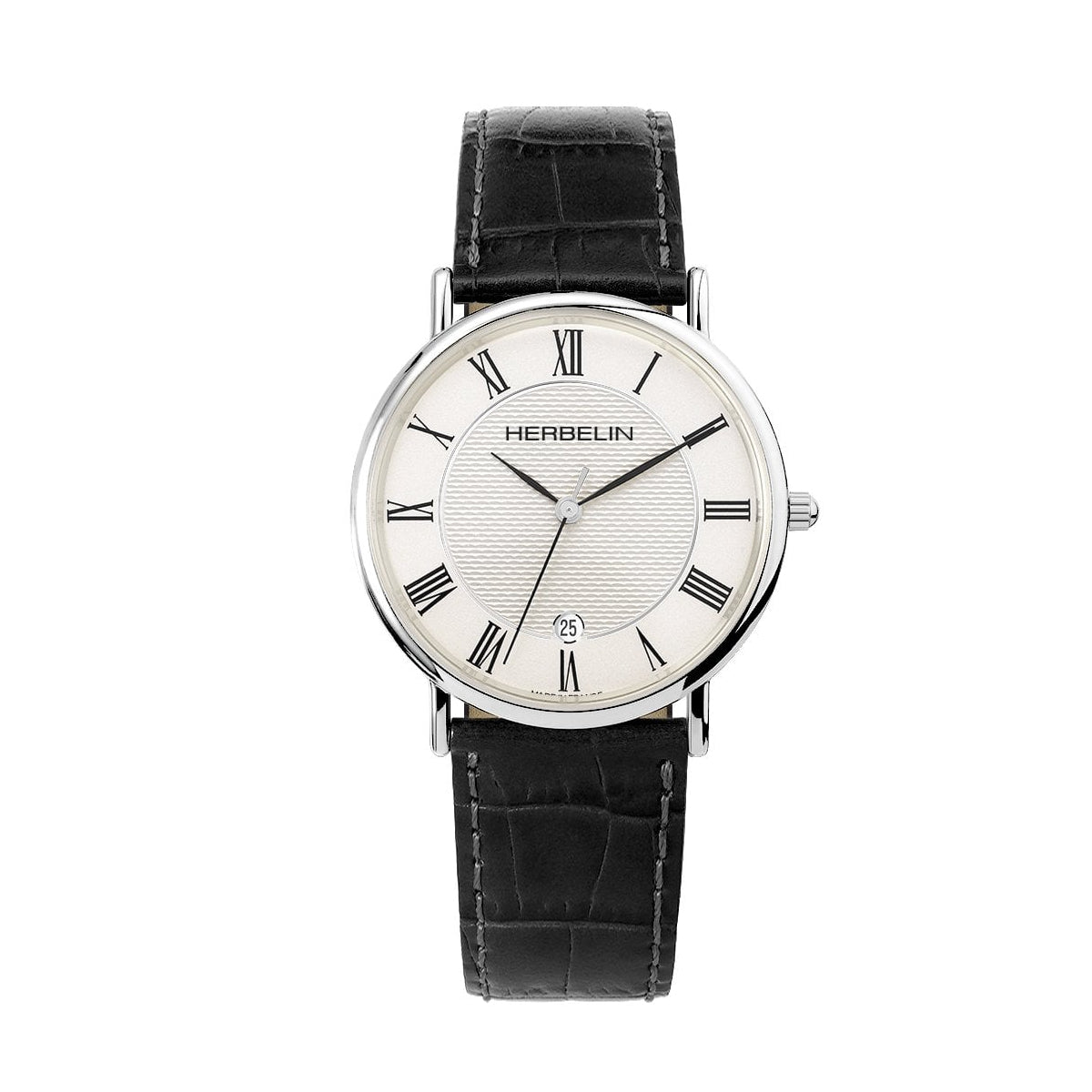 Men's Herbelin Steel Classiques Watch With a Black Leather Strap 12248AP08