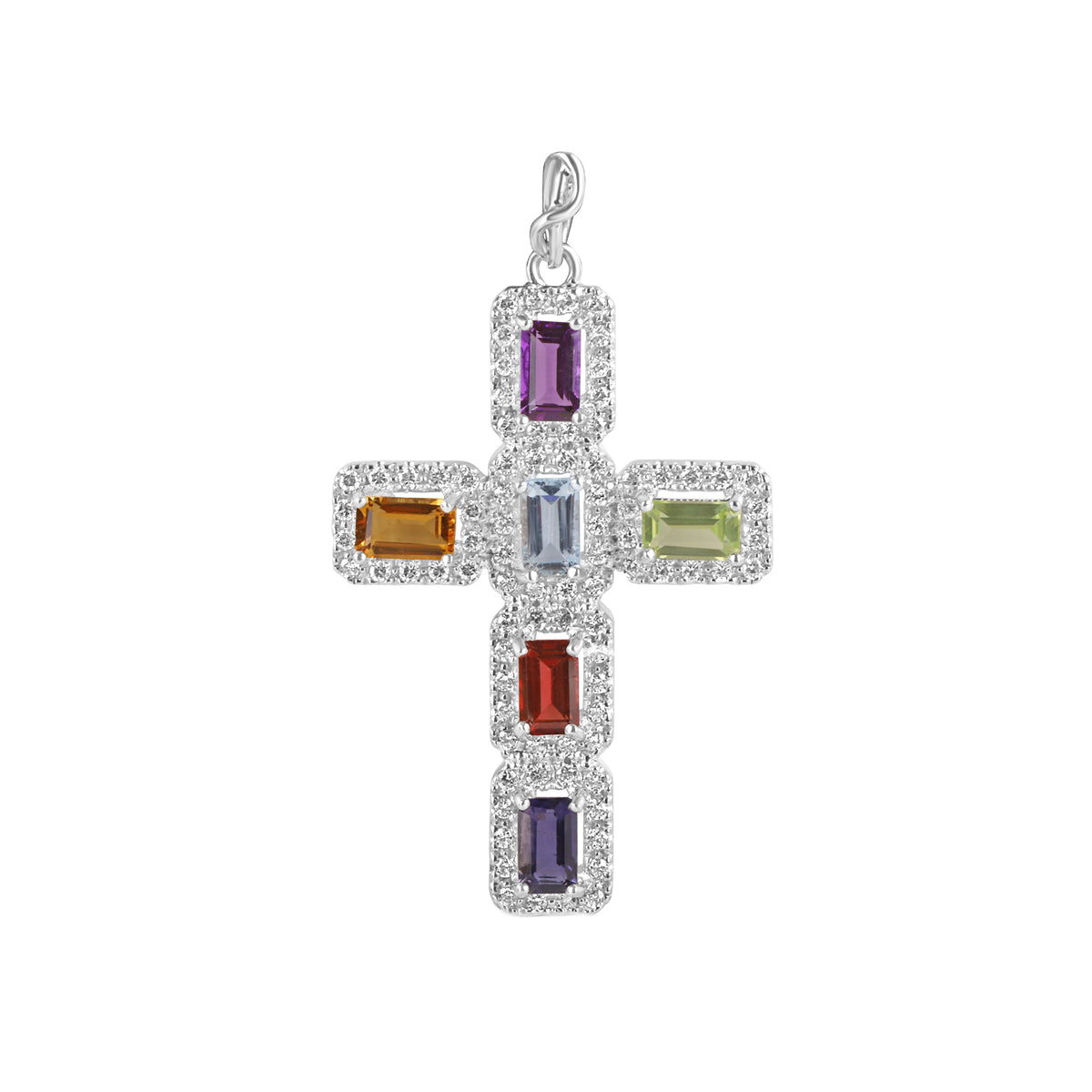 Multistone Gemstone Cross Pre-Owned Pendant
