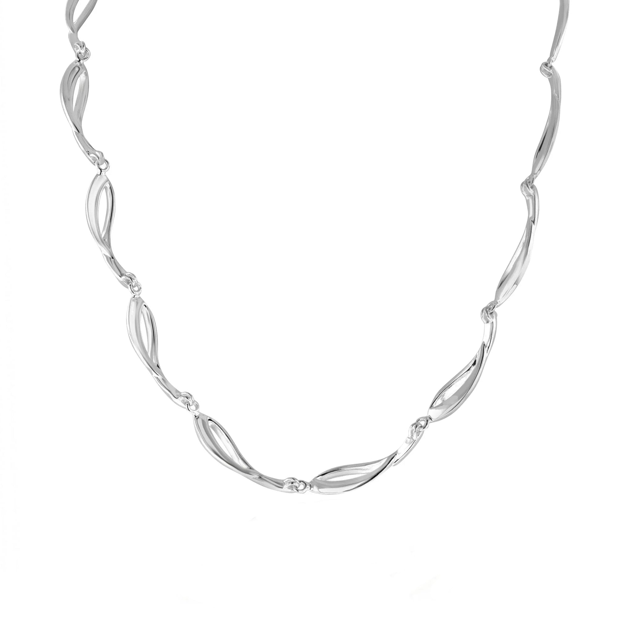 Polished Silver Open Teardrop Link Necklace