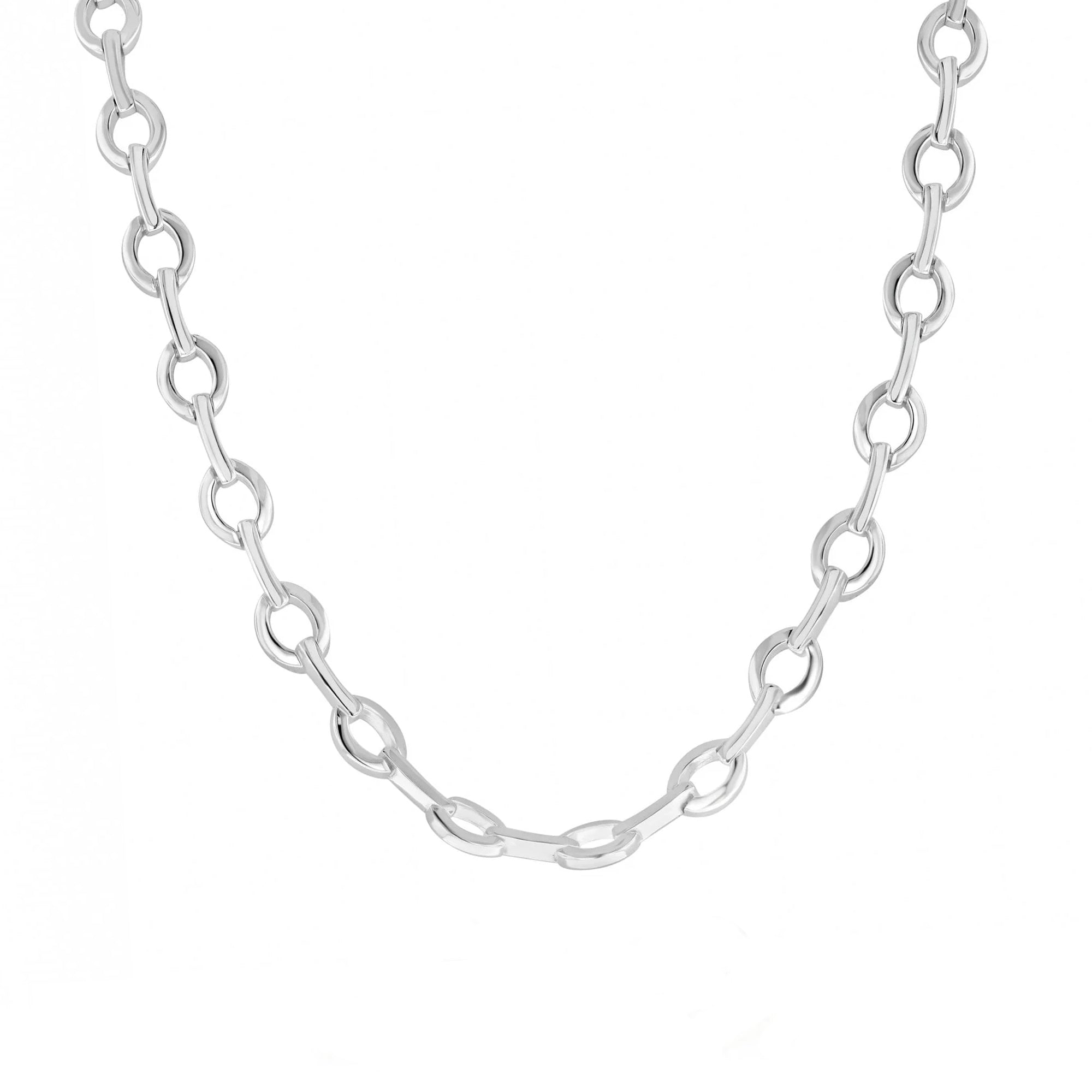 Silver Polished Open Oval Linked Necklace