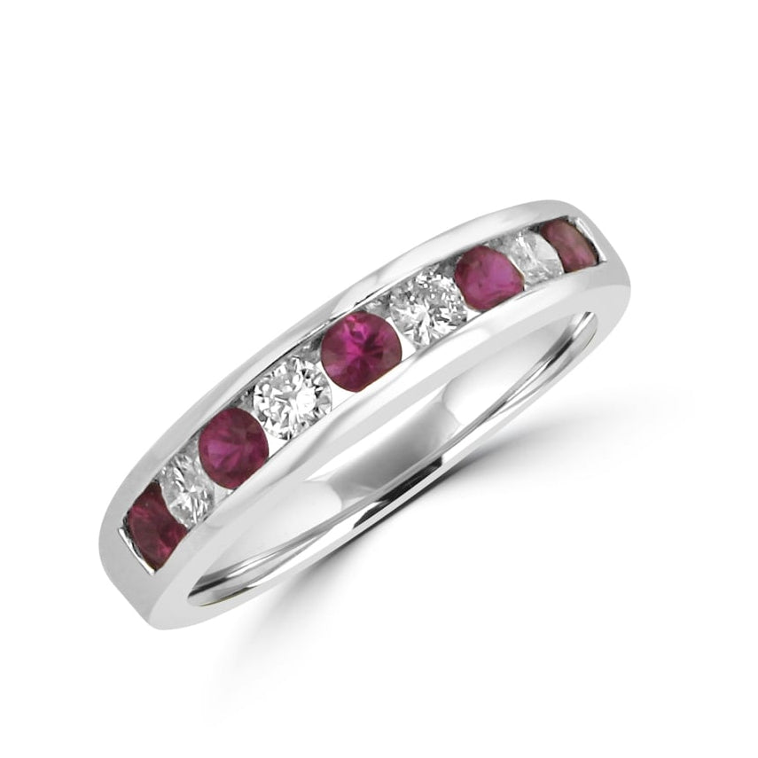 Nine Stone Ruby and Diamond 18ct White Gold Ring