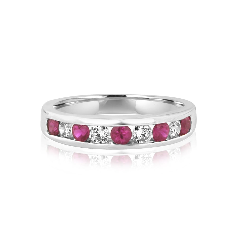 Nine Stone Ruby and Diamond 18ct White Gold Ring