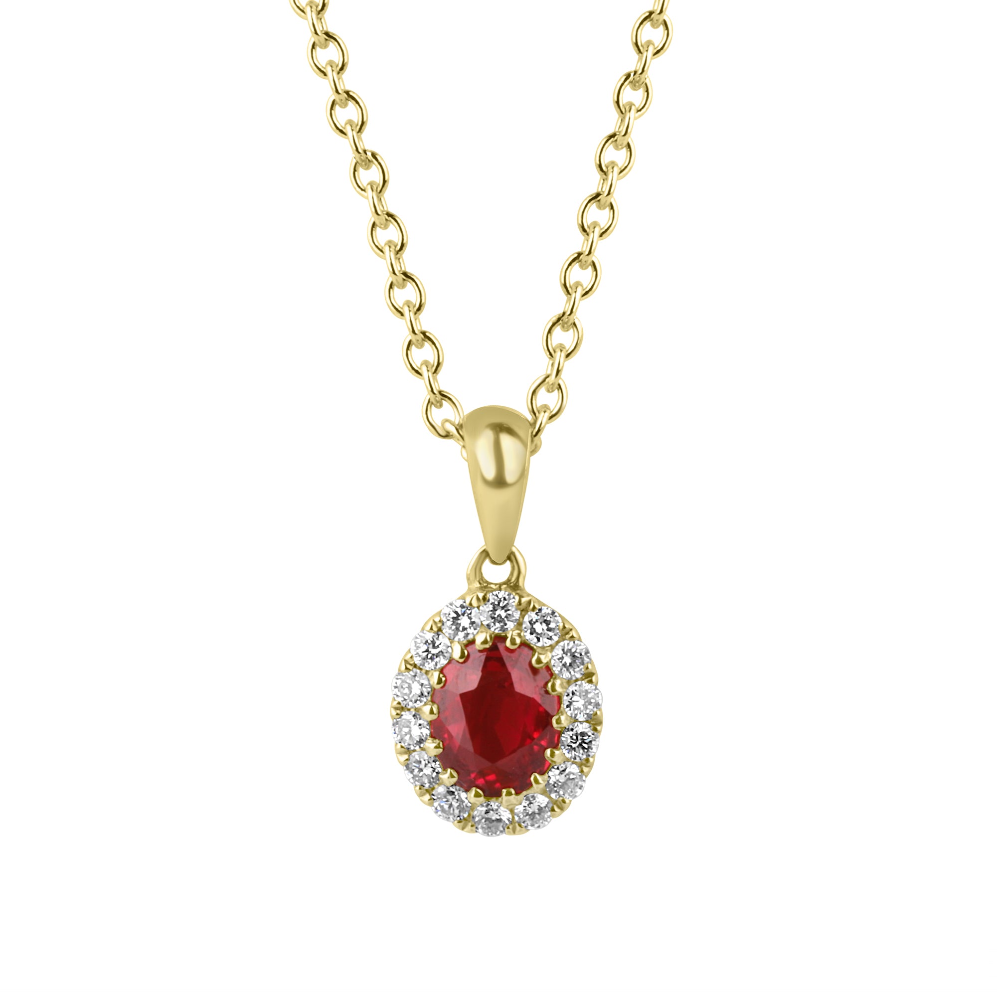 Oval Ruby and Diamond Cluster Necklace