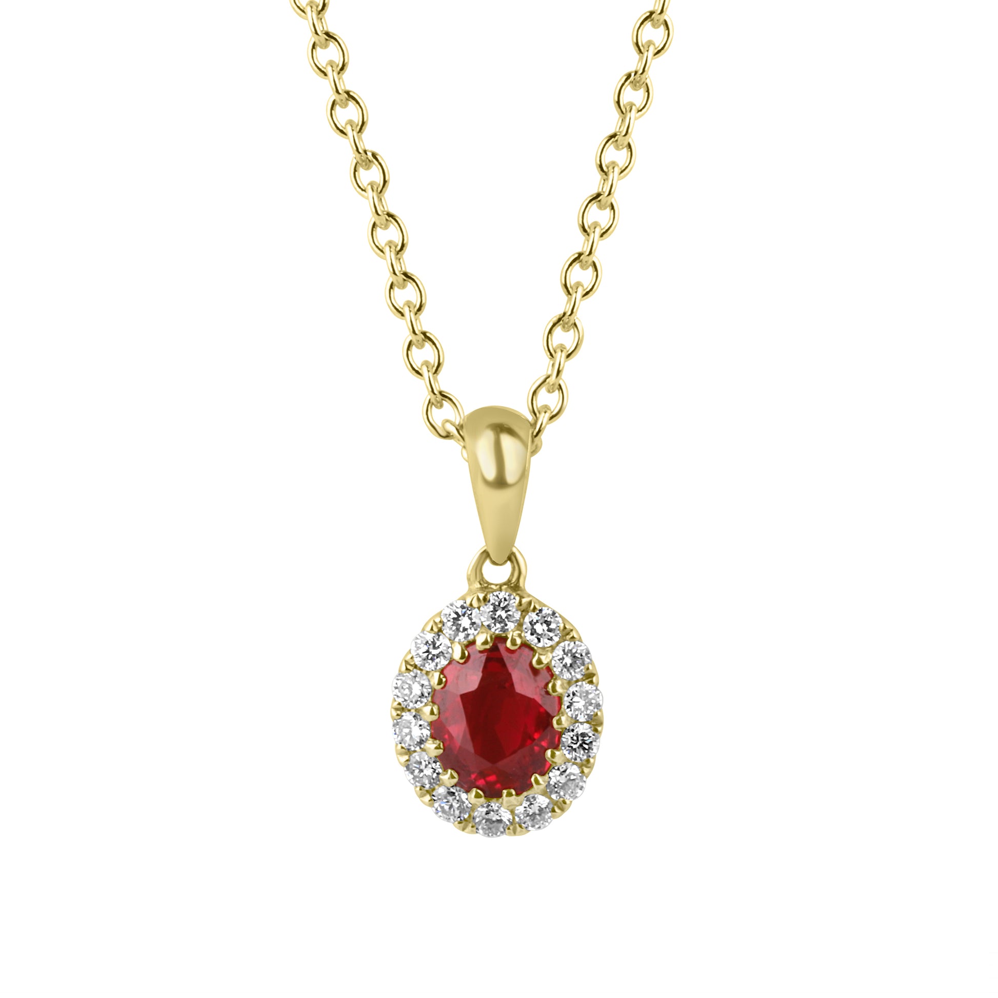 Oval Ruby and Diamond Cluster Necklace