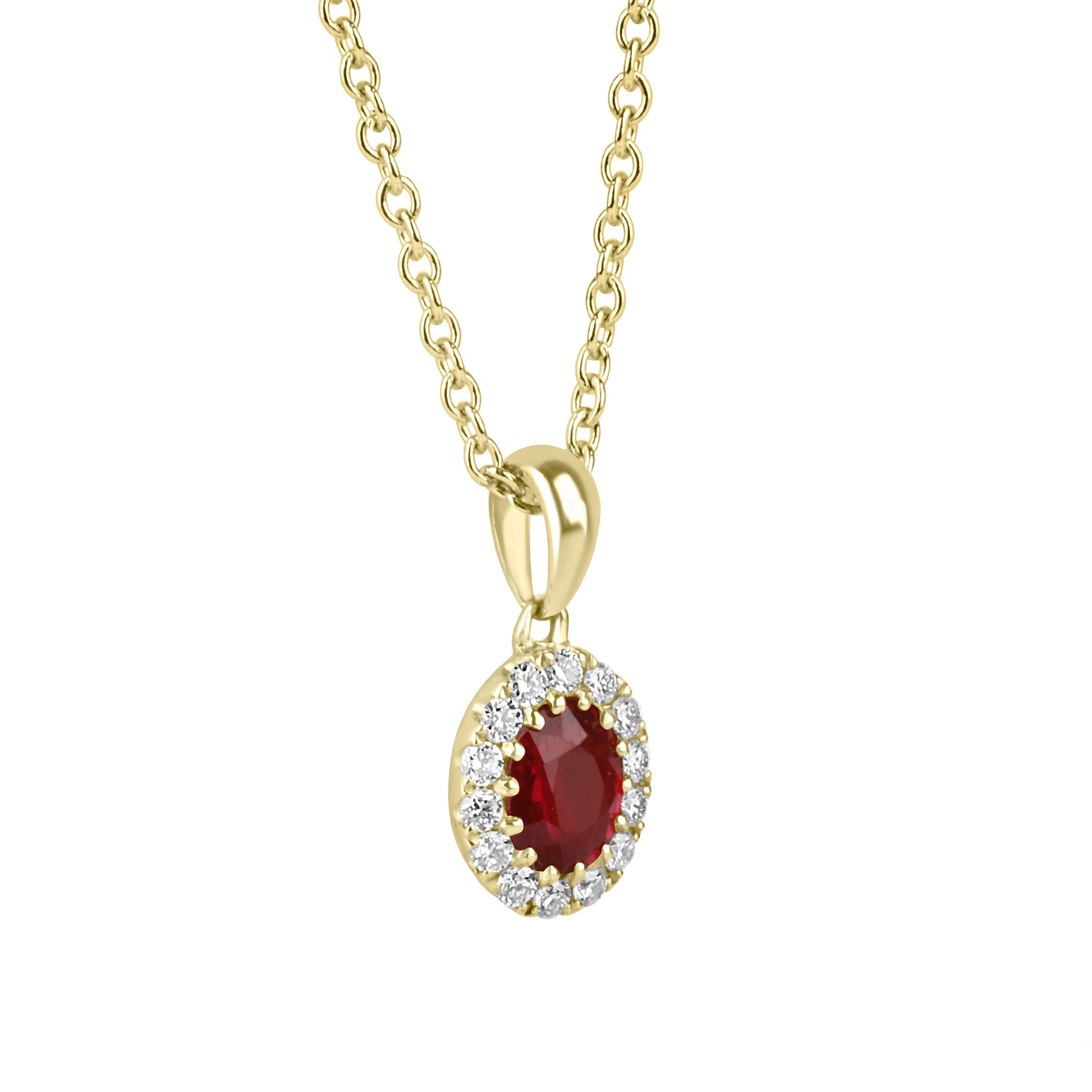 Oval Ruby and Diamond Cluster Necklace