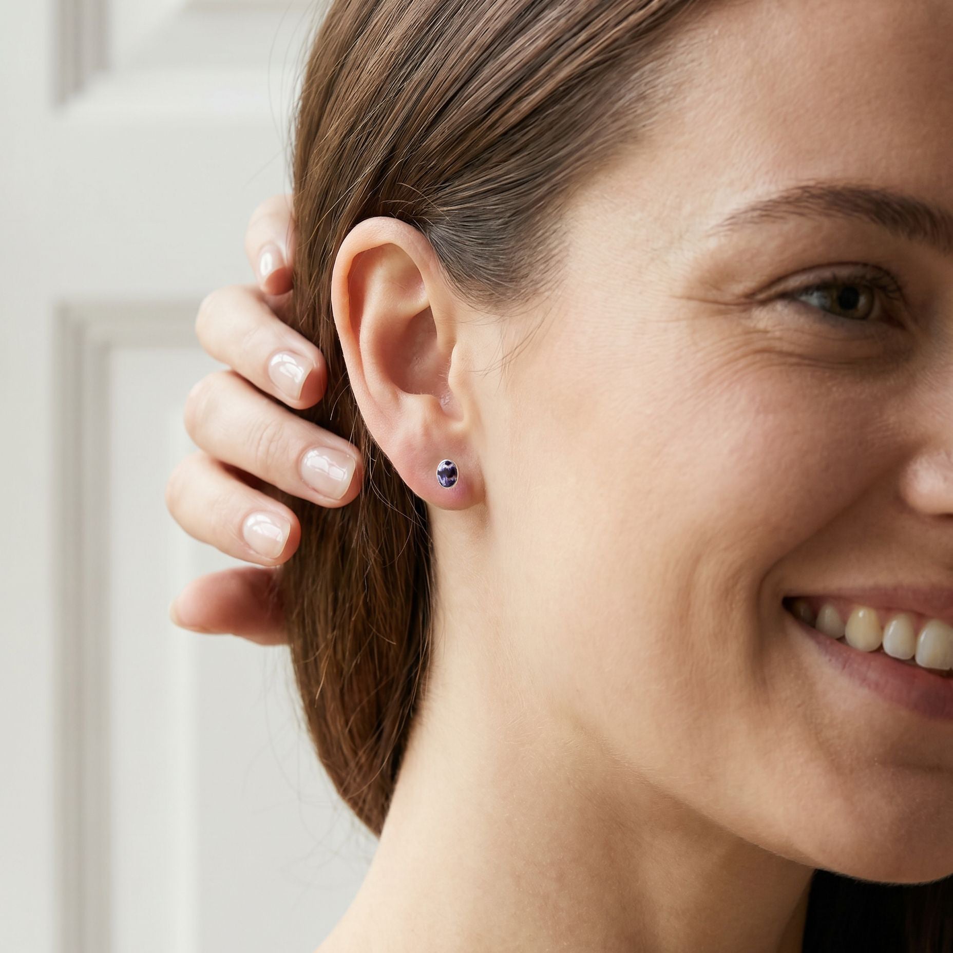 Oval Derbyshire Blue John Silver Stud Earrings