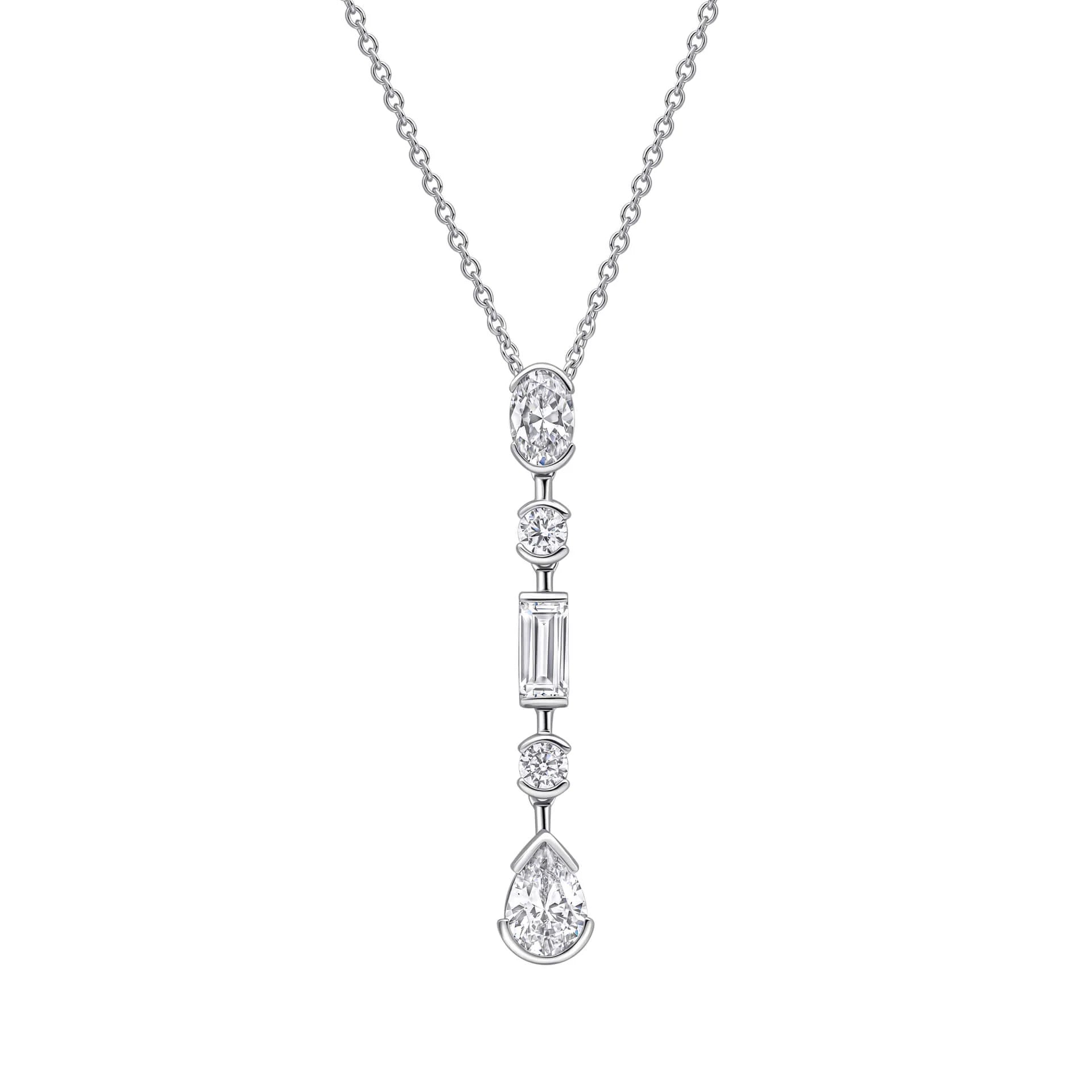 Diamonfire Multi Shape Cubic Zirconia Long Bar Necklace