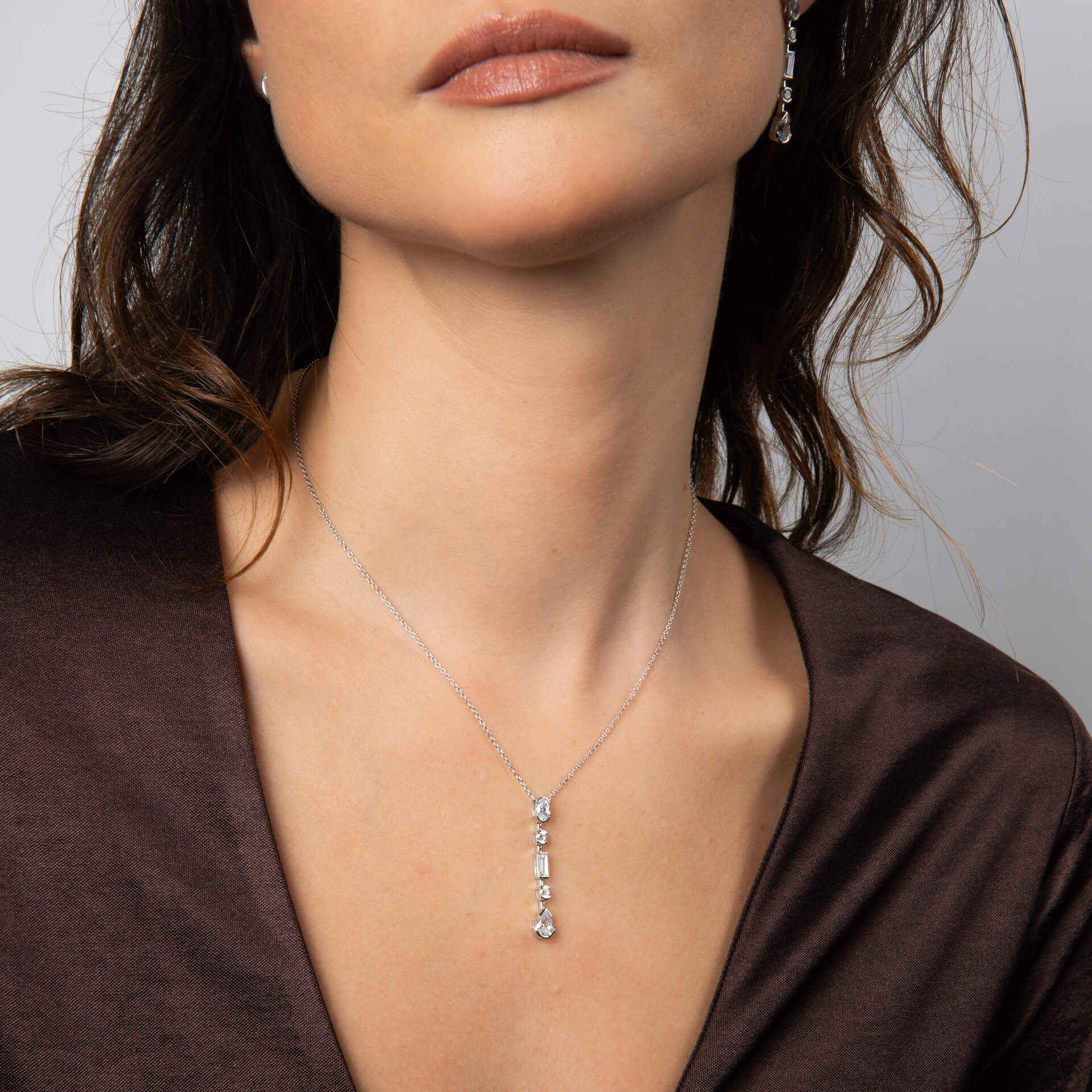 Diamonfire Multi Shape Cubic Zirconia Long Bar Necklace